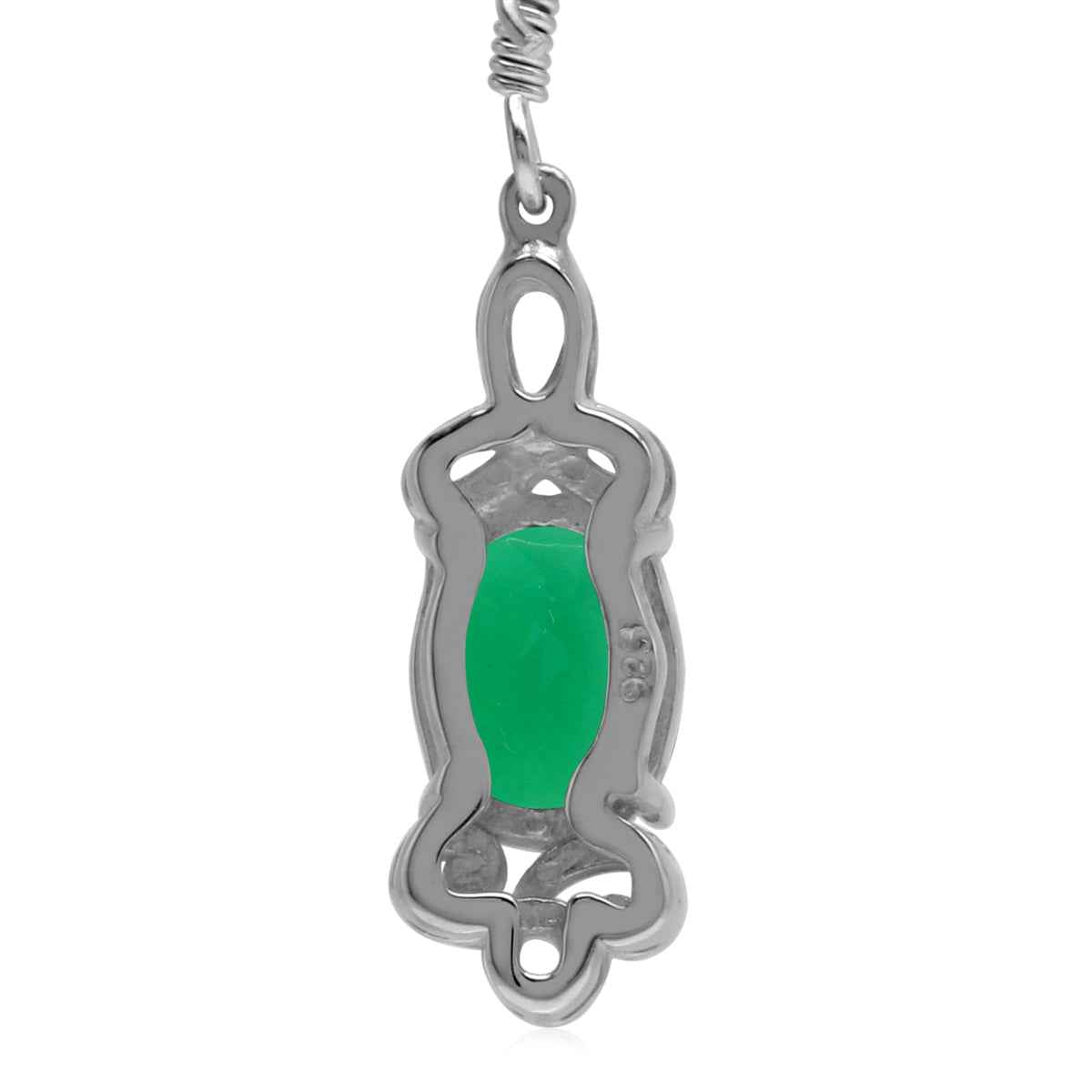 2.8 ct. Natural Emerald Green Agate 925 Sterling Silver Triquetra Celtic Knot Dangle Earrings