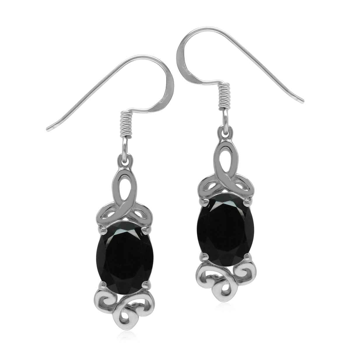 3.6 ct Black Onyx Stone 925 Sterling Silver Triquetra Trinity Celtic Knot Dangle Earrings