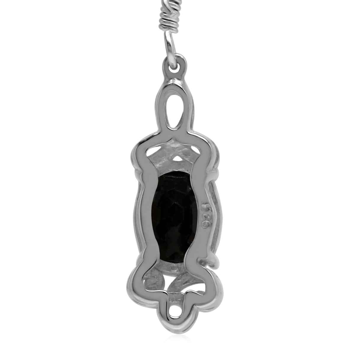 3.6 ct Black Onyx Stone 925 Sterling Silver Triquetra Trinity Celtic Knot Dangle Earrings