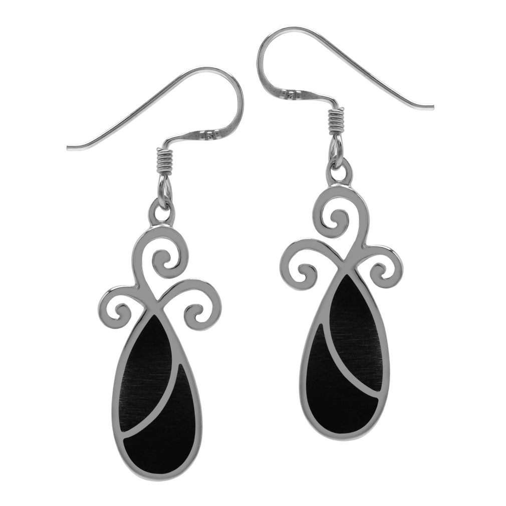 Natural Black Onyx Inlay 925 Sterling Silver Swirl Drop Dangle Hook Earrings Jewelry for Women - Silvershake-store