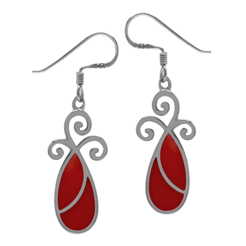 Created Red Coral Inlay 925 Sterling Silver Swirl Drop Dangle Hook Earrings Jewelry for Women - Silvershake-store