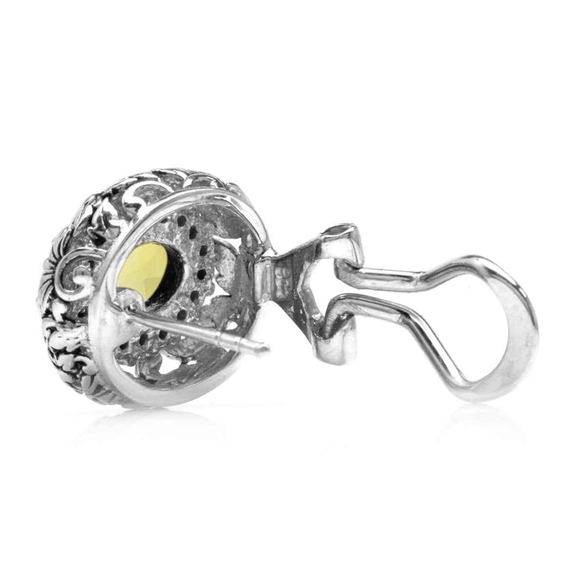 Yellow Citrine and Black Spinel 925 Sterling Silver Leaf Vintage Style Omega Clip Post Earrings Gemstone