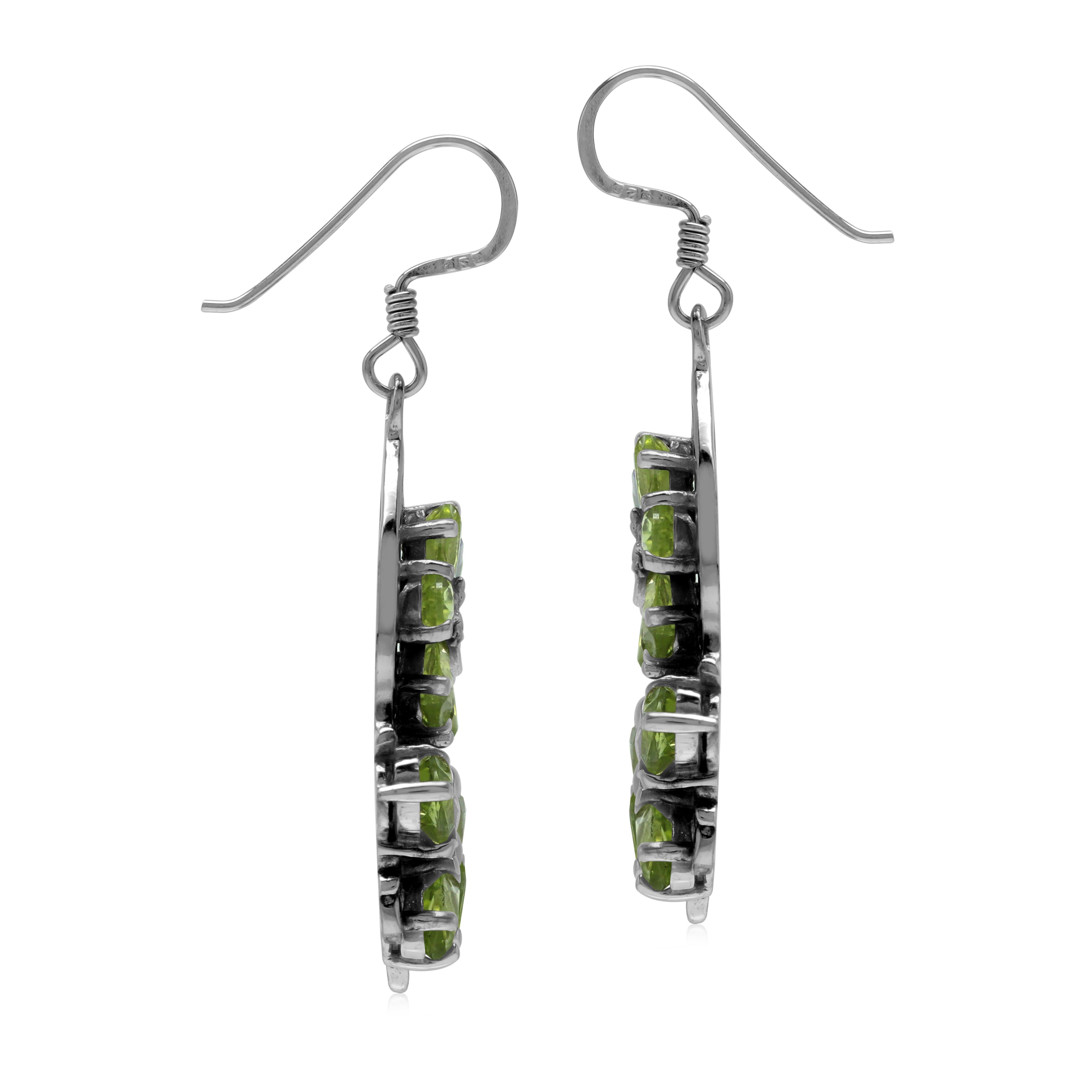Natural Green Peridot 925 Sterling Silver Flower Leaf Dangle Hook Earrings - Silvershake-store