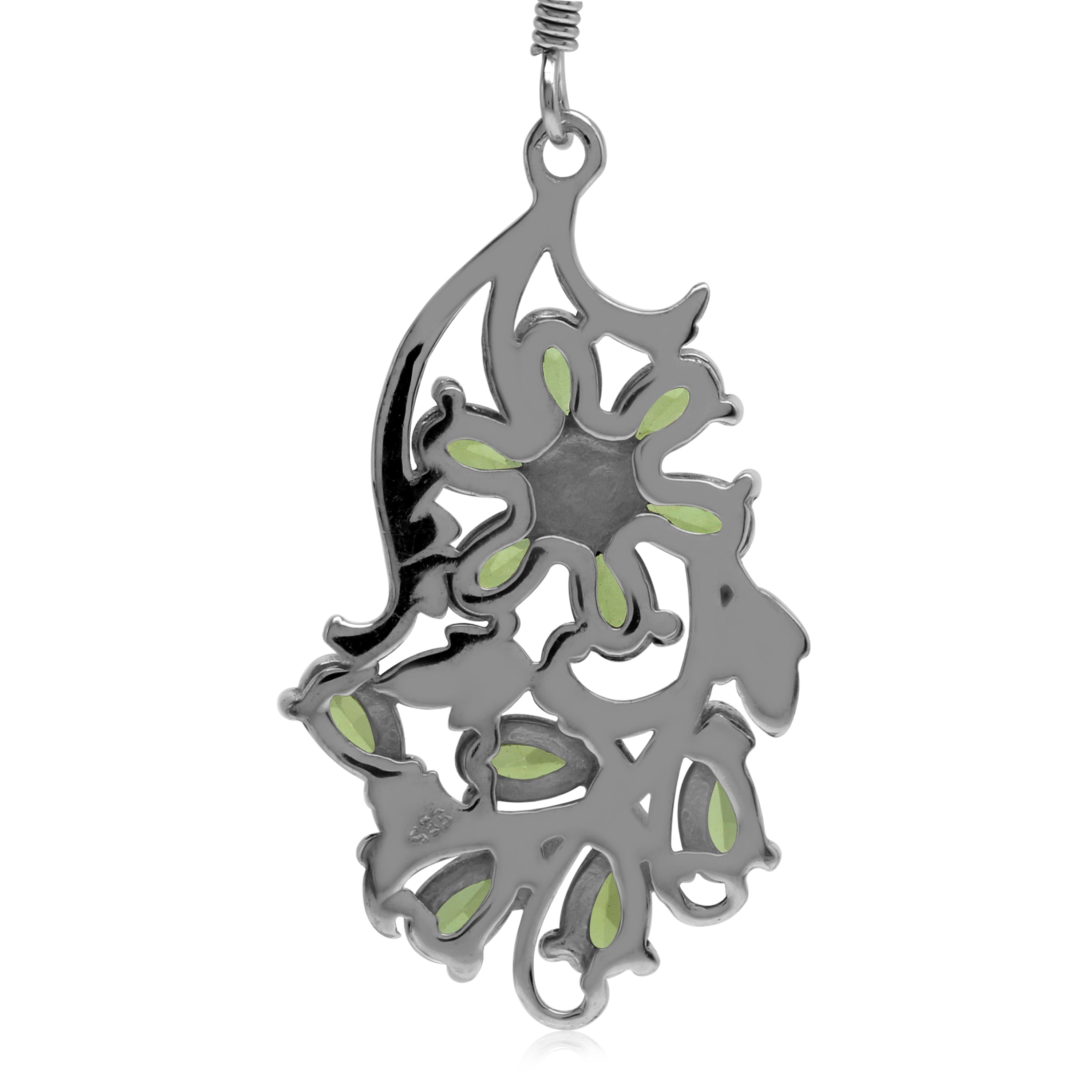 Natural Green Peridot 925 Sterling Silver Flower Leaf Dangle Hook Earrings - Silvershake-store