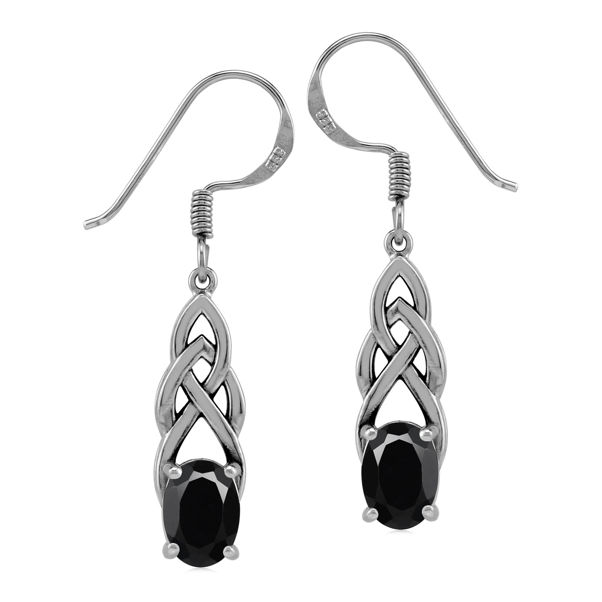 1.4 Ct Natural Black Onyx 925 Sterling Silver Celtic Knot Weave Dangle Hook Earrings - Silvershake-store
