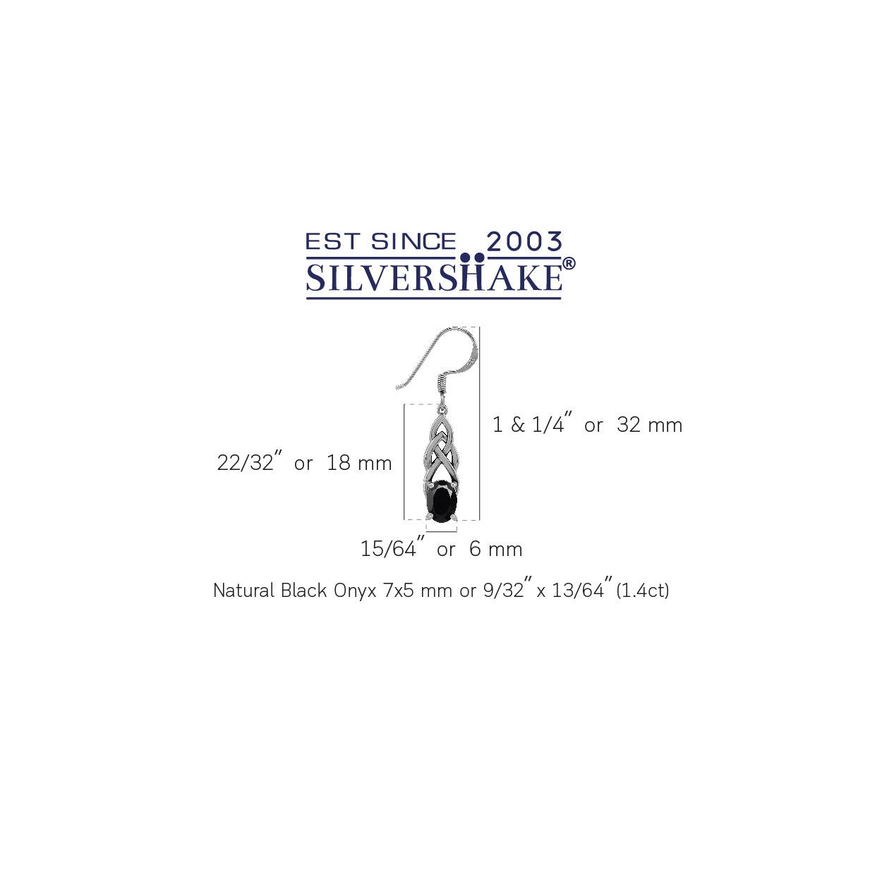 1.4 Ct Natural Black Onyx 925 Sterling Silver Celtic Knot Weave Dangle Hook Earrings - Silvershake-store