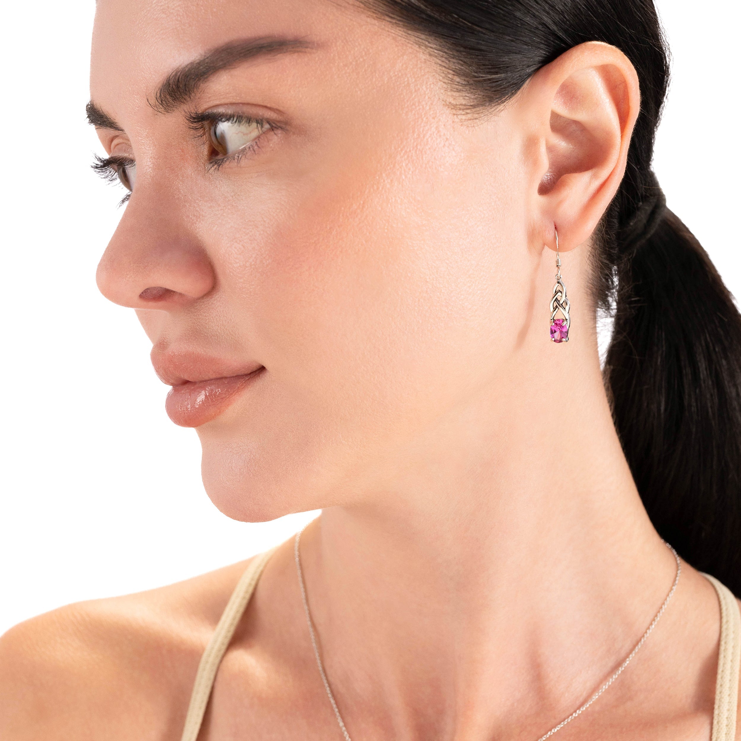 Created Red Ruby 925 Sterling Silver Celtic Knot Weave Dangle Hook Earrings July Birthstone Gemstone - Silvershake-store