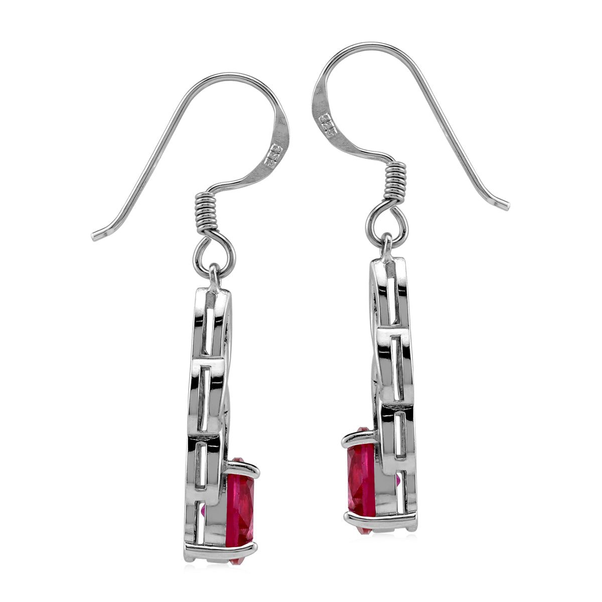 Created Red Ruby 925 Sterling Silver Celtic Knot Weave Dangle Hook Earrings July Birthstone Gemstone - Silvershake-store