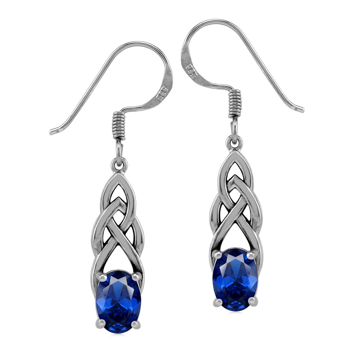Created Blue Sapphire 925 Sterling Silver Celtic Knot Weave Dangle Hook Earrings September Birthstone Gemstone - Silvershake-store