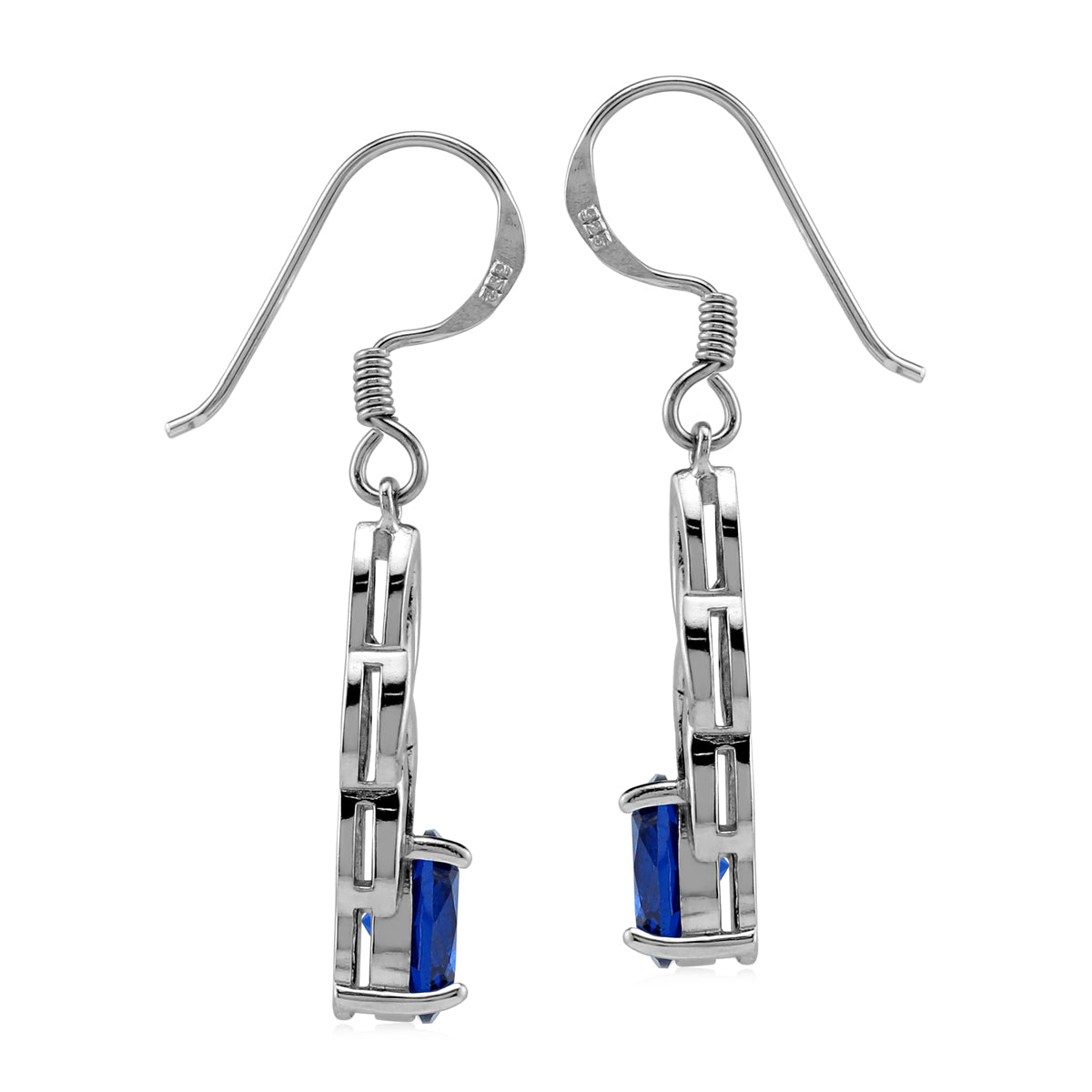 Created Blue Sapphire 925 Sterling Silver Celtic Knot Weave Dangle Hook Earrings September Birthstone Gemstone - Silvershake-store