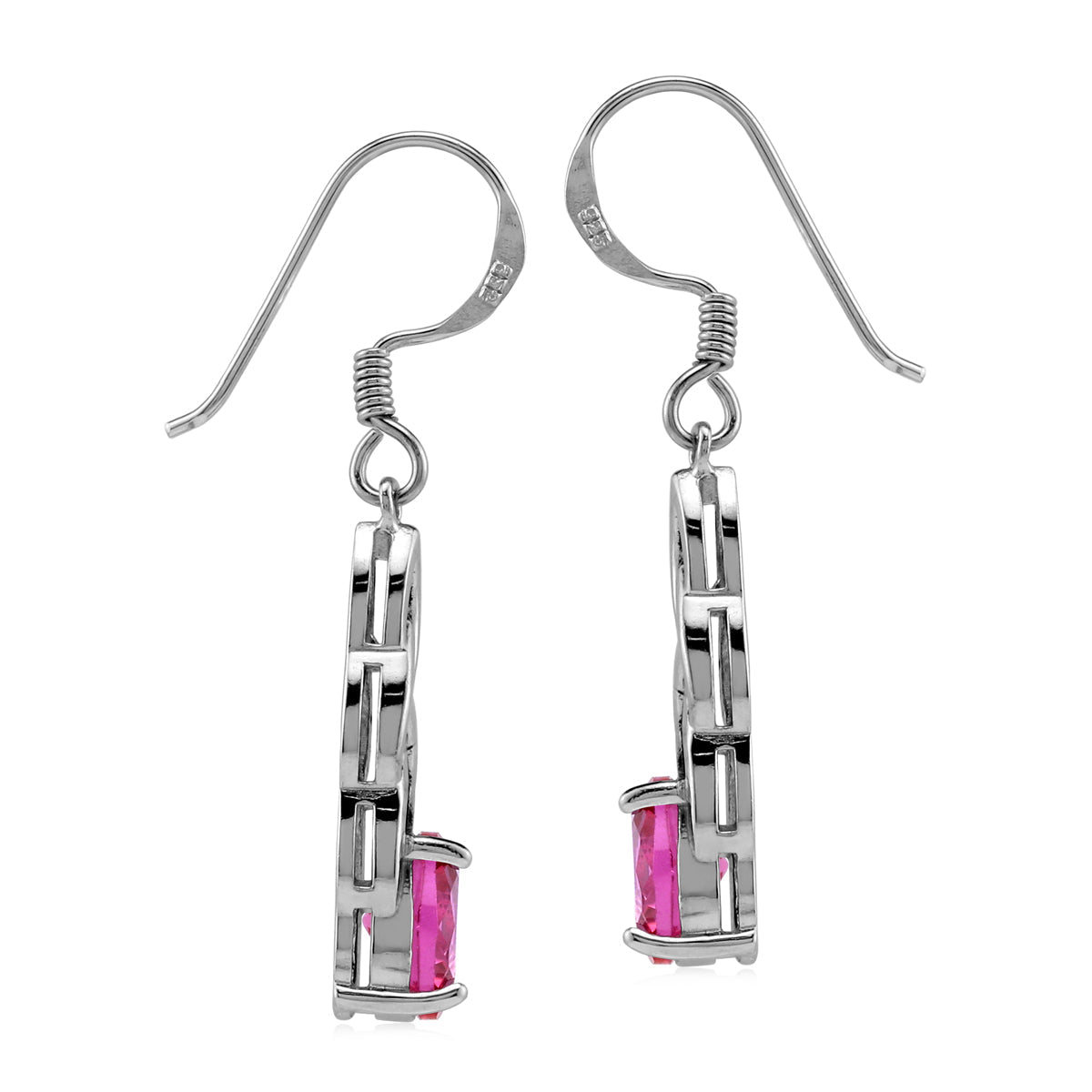 Created Pink Tourmaline 925 Sterling Silver Celtic Knot Weave Dangle Hook Earrings October Birthstone Gemstone - Silvershake-store