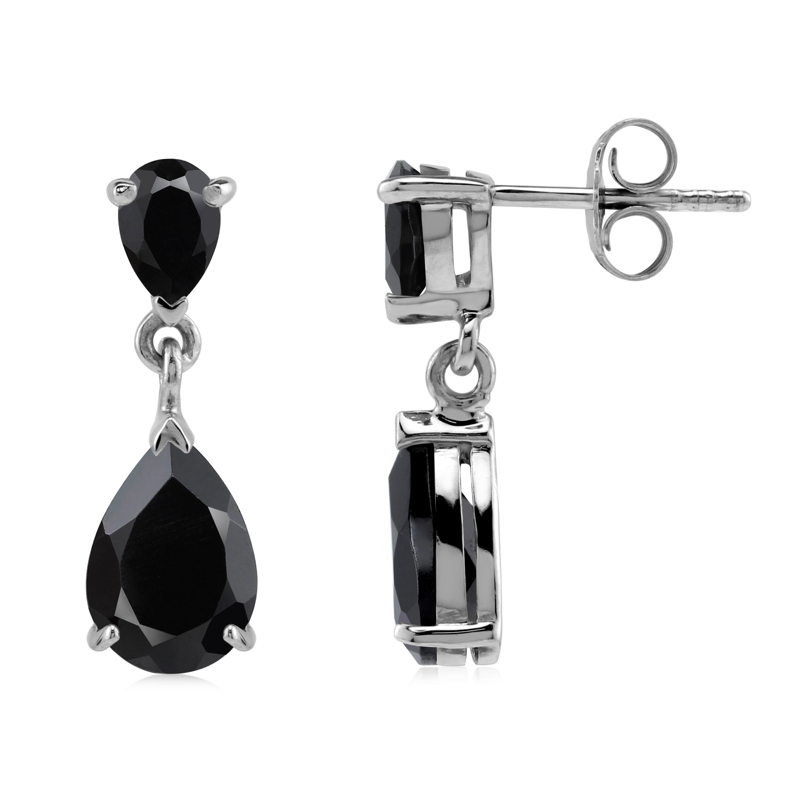 3.7 Ct Natural Pear Shape Black Onyx White Gold Plated 925 Sterling Silver Drop Dangle Stud Post Earrings Gemstone Jewelry for Women - Silvershake-store
