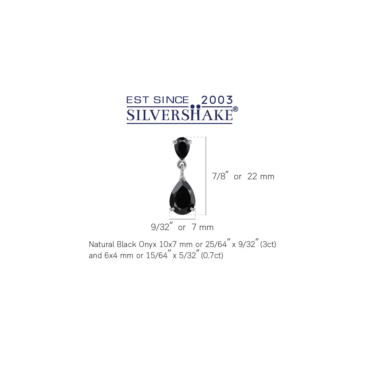 3.7 Ct Natural Pear Shape Black Onyx White Gold Plated 925 Sterling Silver Drop Dangle Stud Post Earrings Gemstone Jewelry for Women - Silvershake-store