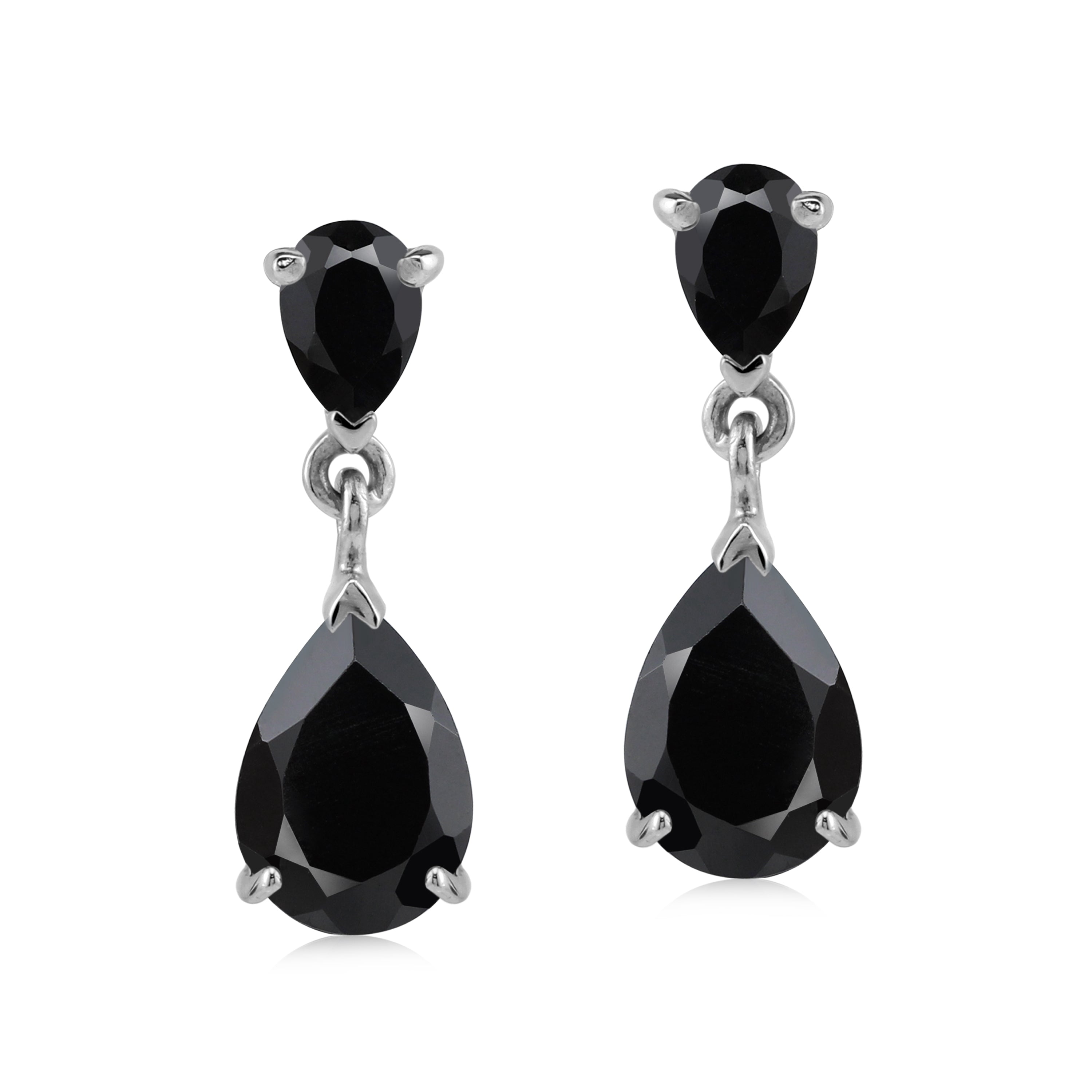 3.7 Ct Natural Pear Shape Black Onyx White Gold Plated 925 Sterling Silver Drop Dangle Stud Post Earrings Gemstone Jewelry for Women - Silvershake-store