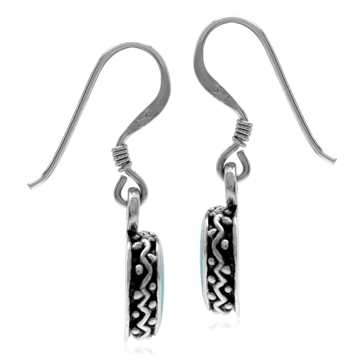 Heart Shape Created Turquoise Inlay 925 Sterling Silver Petite Dangle Hook Earrings Casual Jewelry for Women - Silvershake-store