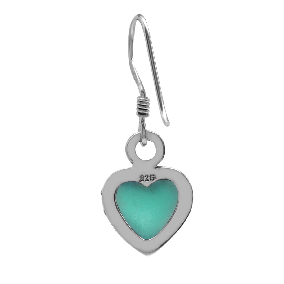 Heart Shape Created Turquoise Inlay 925 Sterling Silver Petite Dangle Hook Earrings Casual Jewelry for Women - Silvershake-store