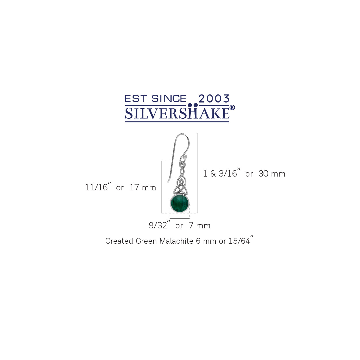 6MM Created Round Shape Green Malachite 925 Sterling Silver Triquetra Celtic Knot Dangle Hook Earrings Jewelry for Women - Silvershake-store