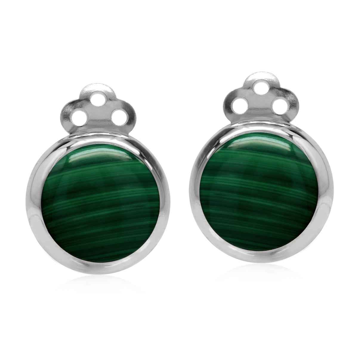 12mm Created Malachite Inlay 925 Sterling Silver Round Disc Clip on Earrings