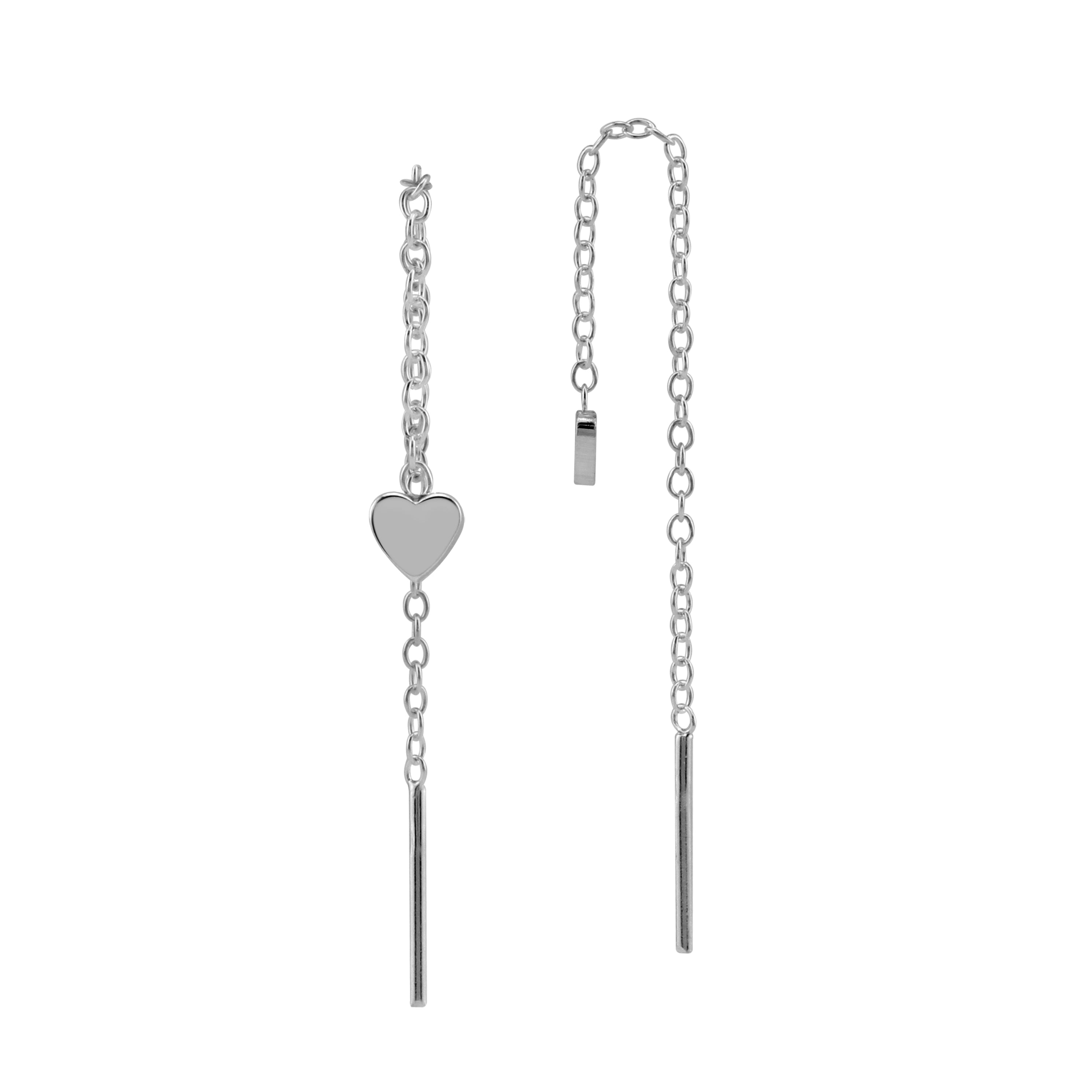 Silvershake Rhodium Plated 925 Sterling Silver Tiny Heart Minimalist Long Chain Threader Earrings Jewelry for Women - Silvershake-store