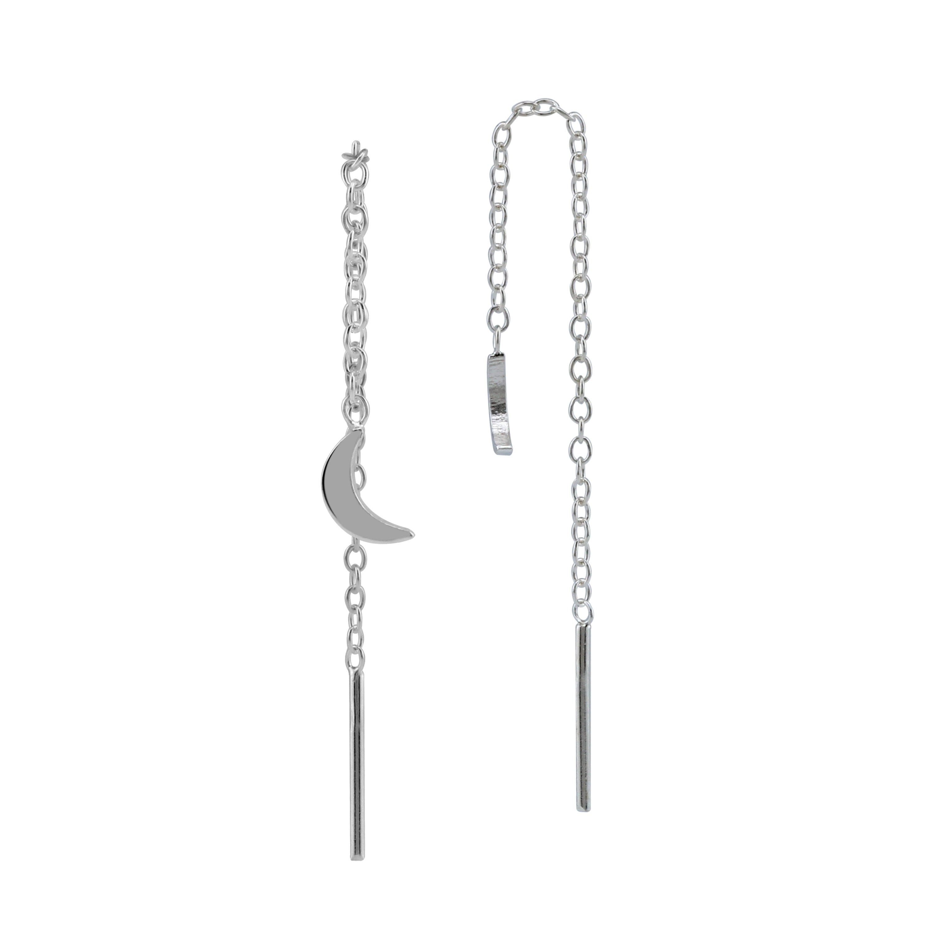 Silvershake Tiny Cresent Moon 925 Sterling Silver Minimalist Pull Through Threader Earrings Jewelry for Women - Silvershake-store
