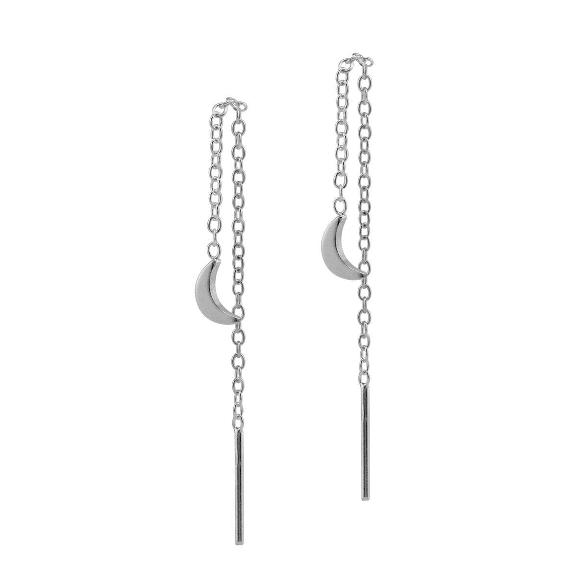 Silvershake Tiny Cresent Moon 925 Sterling Silver Minimalist Pull Through Threader Earrings Jewelry for Women - Silvershake-store