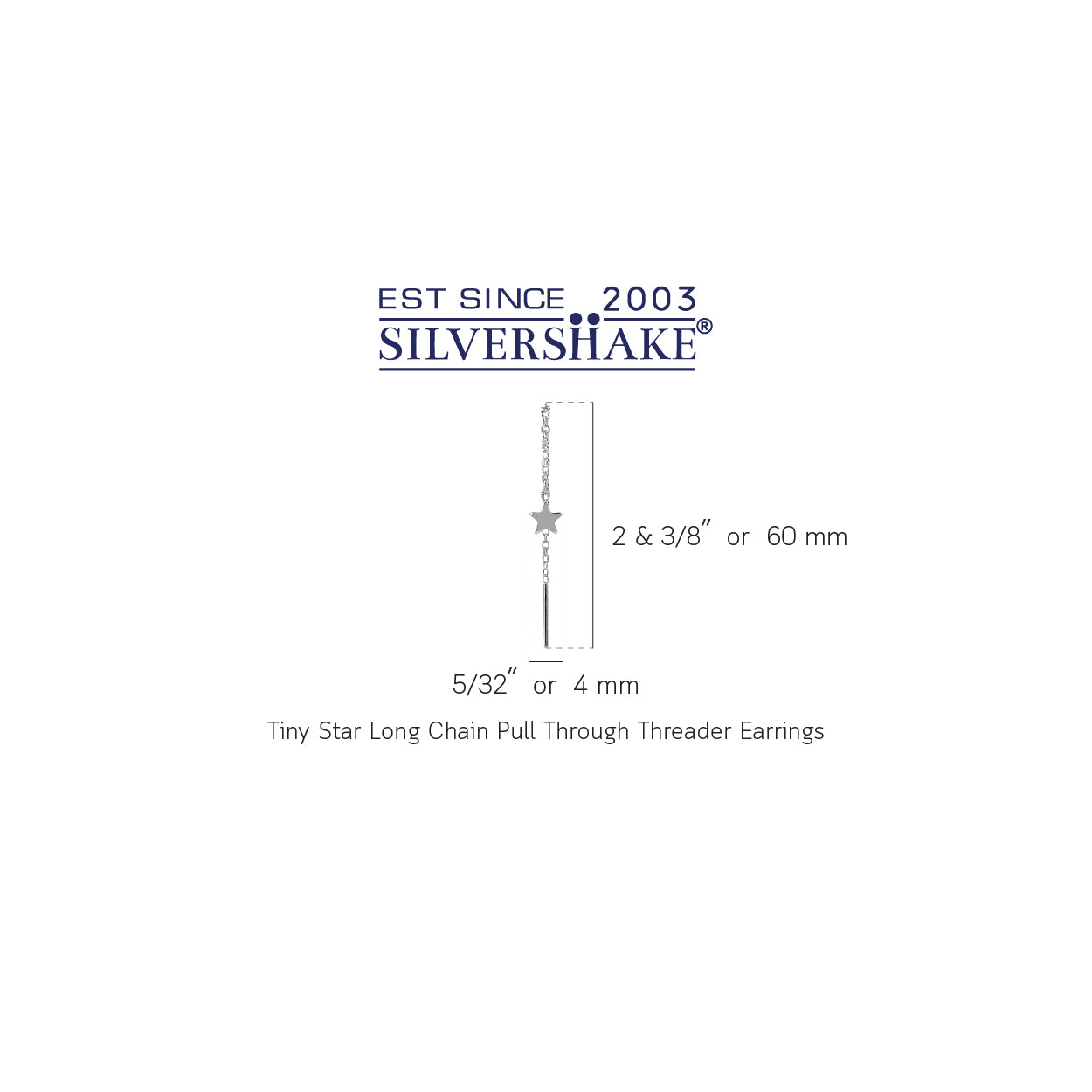 Silvershake Rhodium Plated 925 Sterling Silver Tiny Star Long Chain Minimalist Pull Through Threader Earrings Jewelry for Women - Silvershake-store