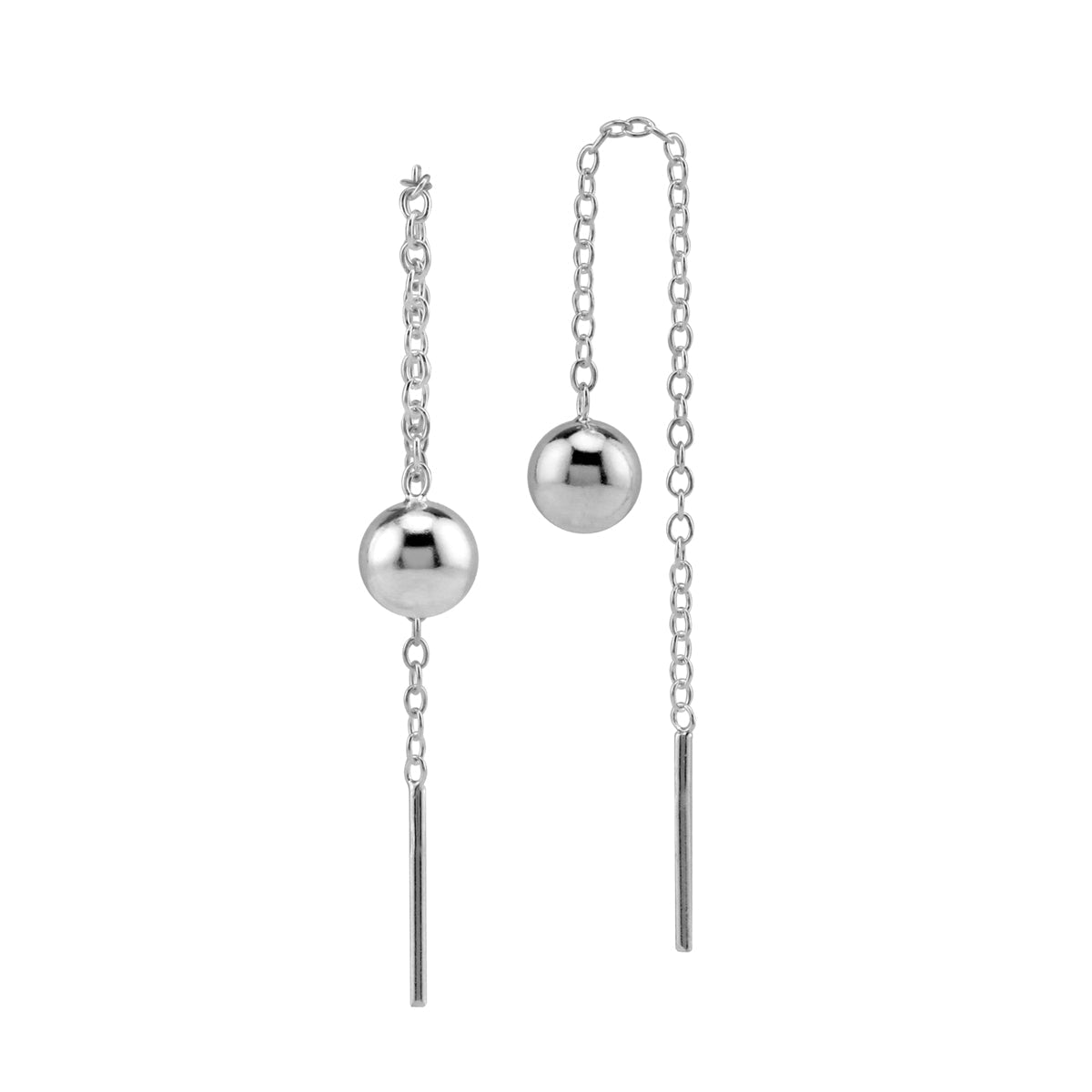 Silvershake 925 Sterling Silver Rhodium Plated 5MM Ball Long Chain Minimalist Pull Through Threader Earrings Jewelry for Women - Silvershake-store