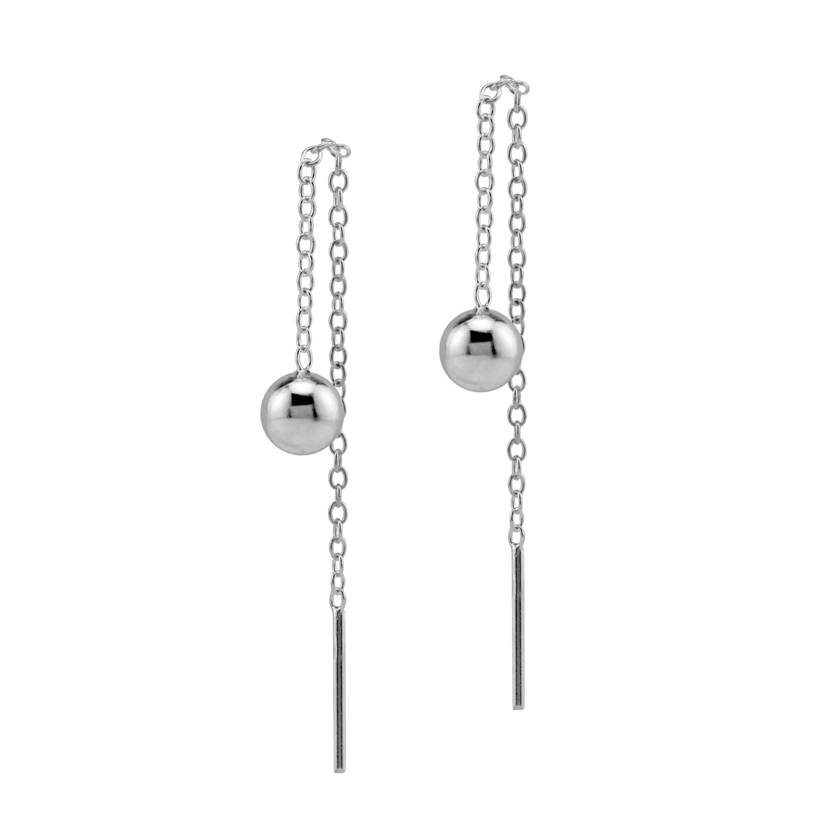 Silvershake 925 Sterling Silver Rhodium Plated 5MM Ball Long Chain Minimalist Pull Through Threader Earrings Jewelry for Women - Silvershake-store