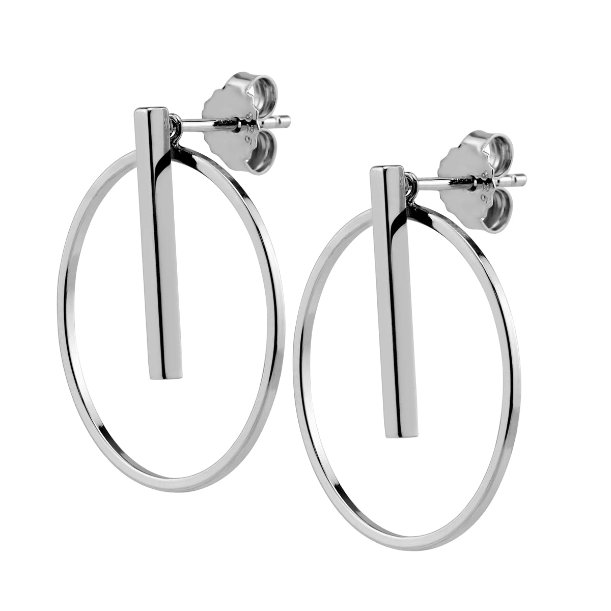 Silvershake 925 Sterling Silver White Gold Plated Geometric Bar and Circle Minimalist Ear Jacket Stud Earrings Jewelry for Women - Silvershake-store
