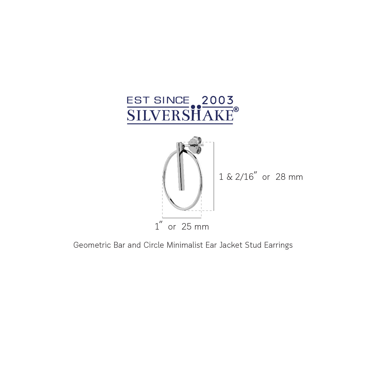 Silvershake 925 Sterling Silver White Gold Plated Geometric Bar and Circle Minimalist Ear Jacket Stud Earrings Jewelry for Women - Silvershake-store