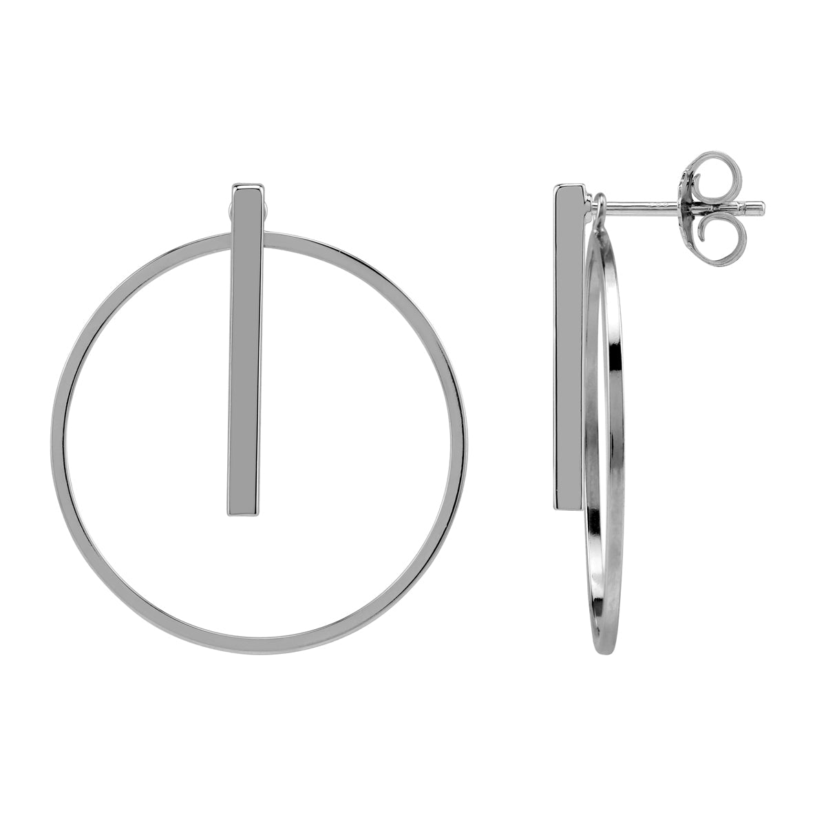 Silvershake 925 Sterling Silver White Gold Plated Geometric Bar and Circle Minimalist Ear Jacket Stud Earrings Jewelry for Women - Silvershake-store