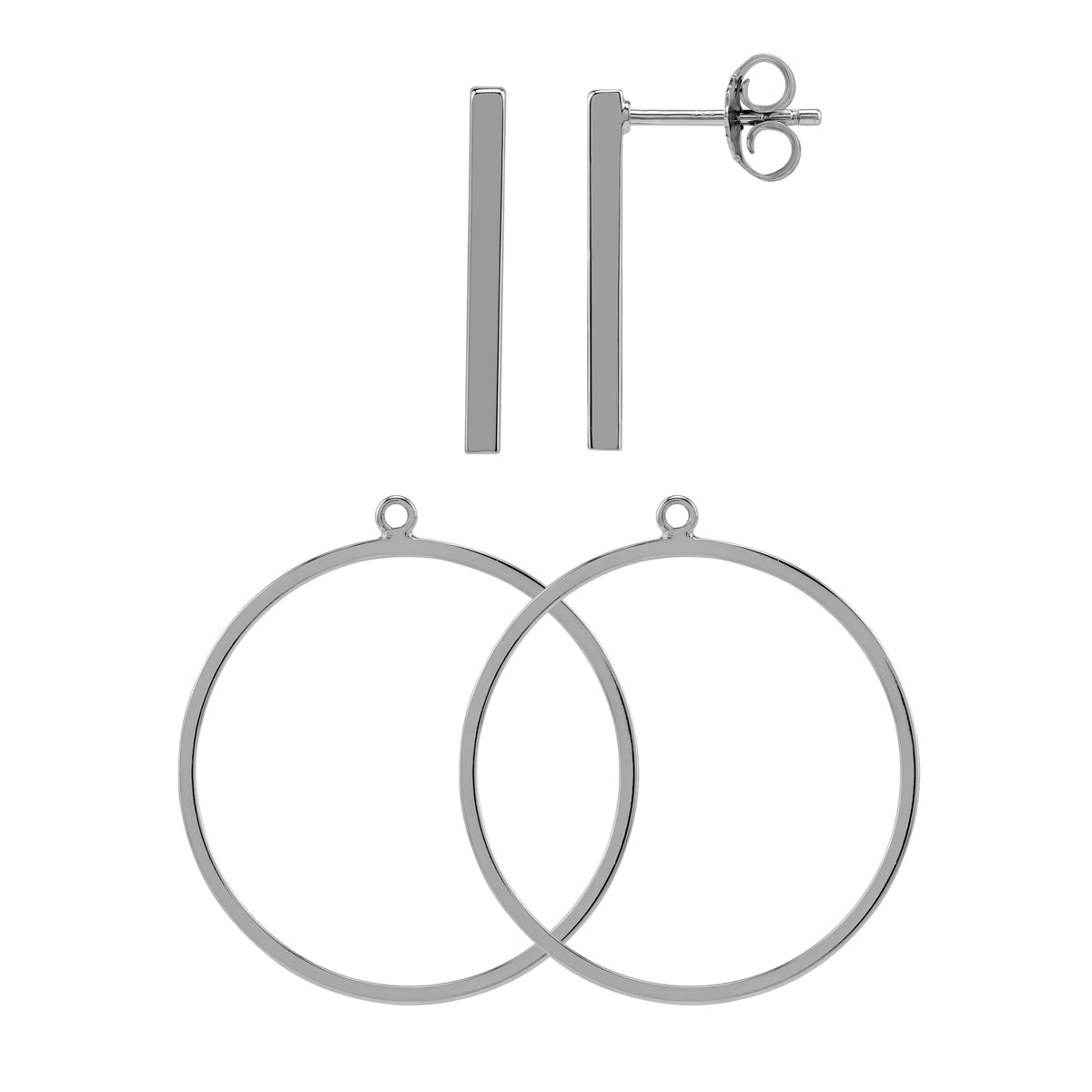Silvershake 925 Sterling Silver White Gold Plated Geometric Bar and Circle Minimalist Ear Jacket Stud Earrings Jewelry for Women - Silvershake-store