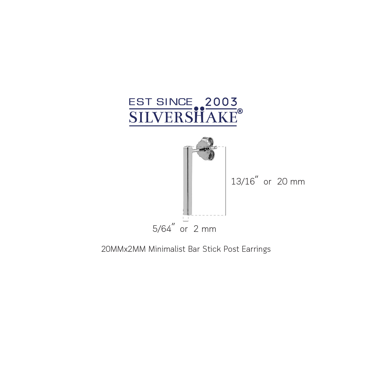 Silvershake 20MMx2MM White Gold Plated 925 Sterling Silver Minimalist Bar Stick Post Earrings Jewelry for Women Approx 0.8 inch long - Silvershake-store