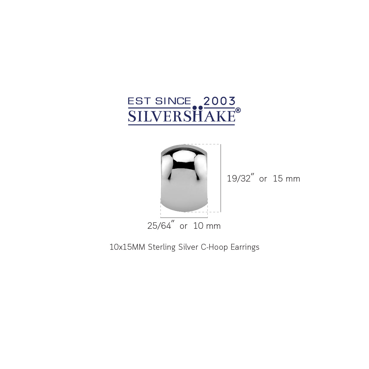 Silvershake 10x15MM or 0.4 (Wide) x0.6 Inch White Gold Plated 925 Sterling Silver C-Hoop Earrings Jewelry for Women - Silvershake-store