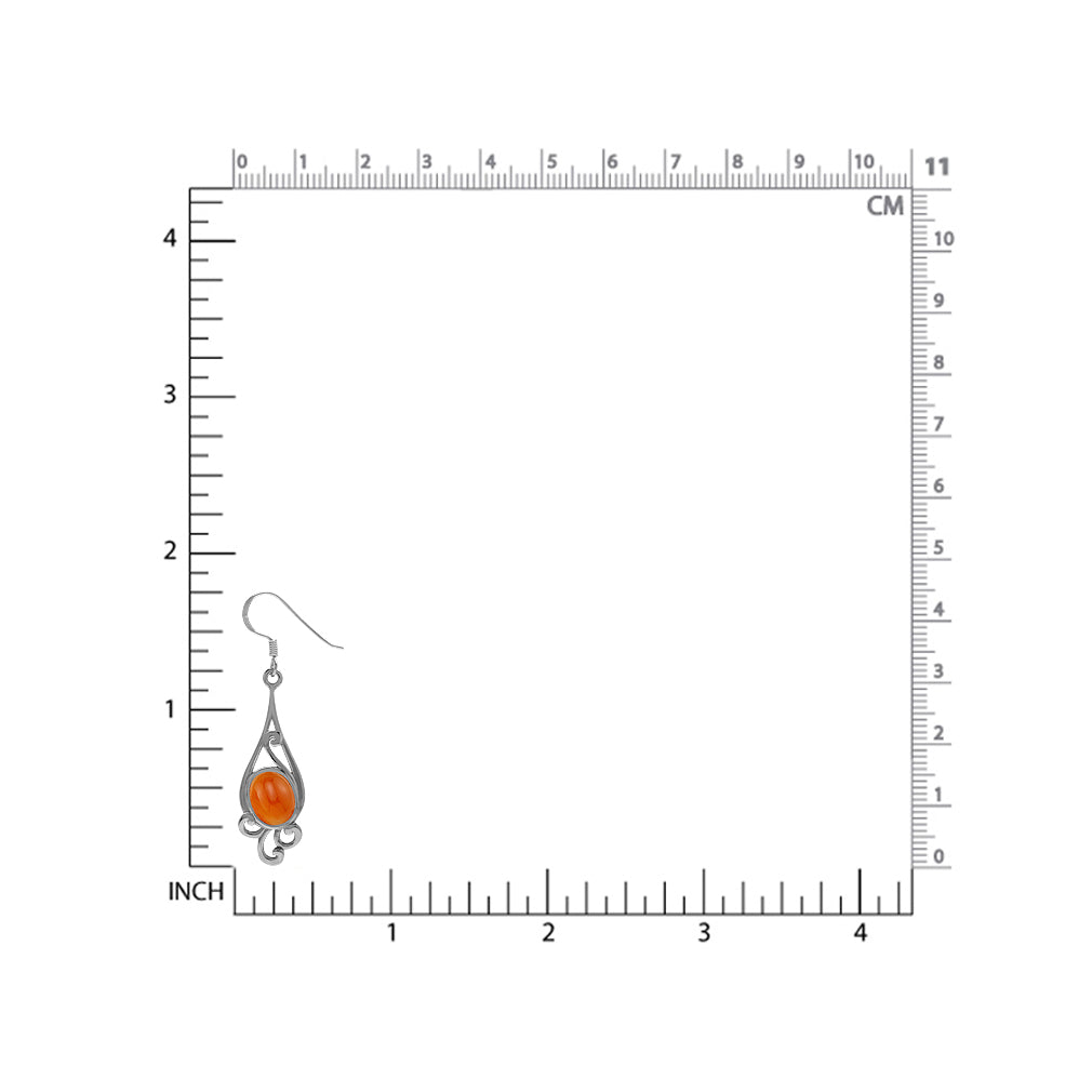 Silvershake 9X7mm Genuine Oval Shape Orange Carnelian 925 Sterling Silver Swirl Drop Dangle Hook Cabochon Earrings Virgo Birthstone - Silvershake-store