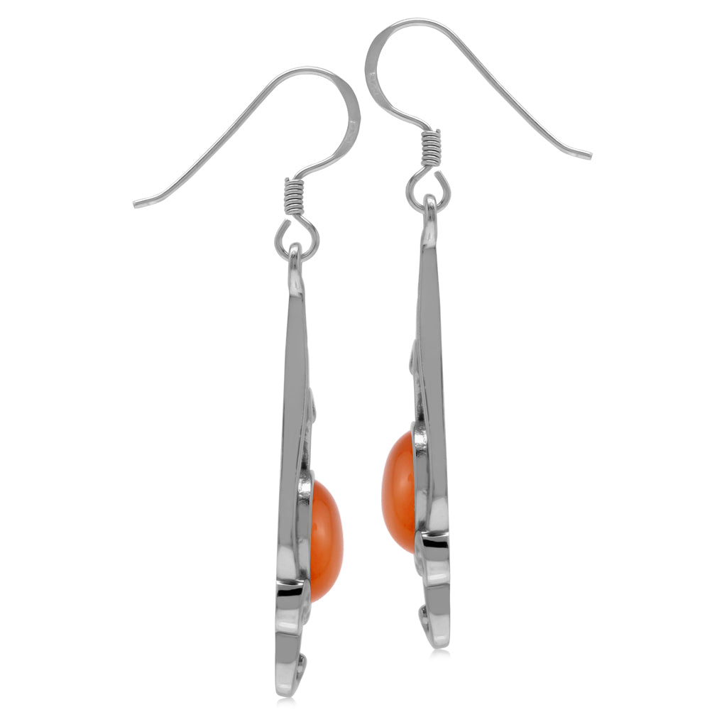 Silvershake 9X7mm Genuine Oval Shape Orange Carnelian 925 Sterling Silver Swirl Drop Dangle Hook Cabochon Earrings Virgo Birthstone - Silvershake-store