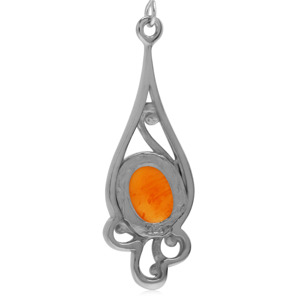 Silvershake 9X7mm Genuine Oval Shape Orange Carnelian 925 Sterling Silver Swirl Drop Dangle Hook Cabochon Earrings Virgo Birthstone - Silvershake-store