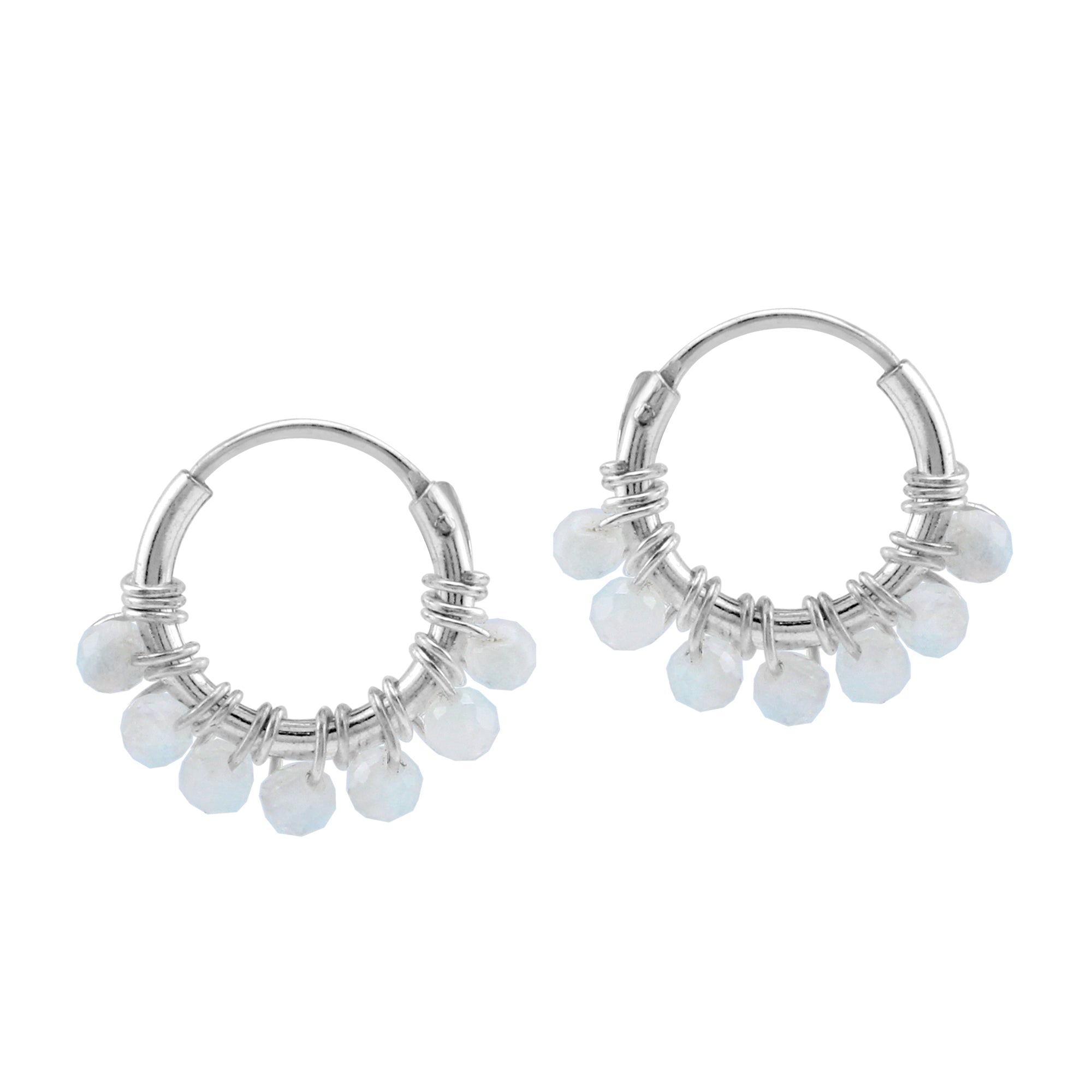 Silvershake Extra Petite 10MMx2MM Natural White Moonstone Bead 925 Sterling Silver Minimalist 0.4 Inch Handmade O-Hoop Earrings Jewelry for Women June Gemstone Birthstone - Silvershake-store