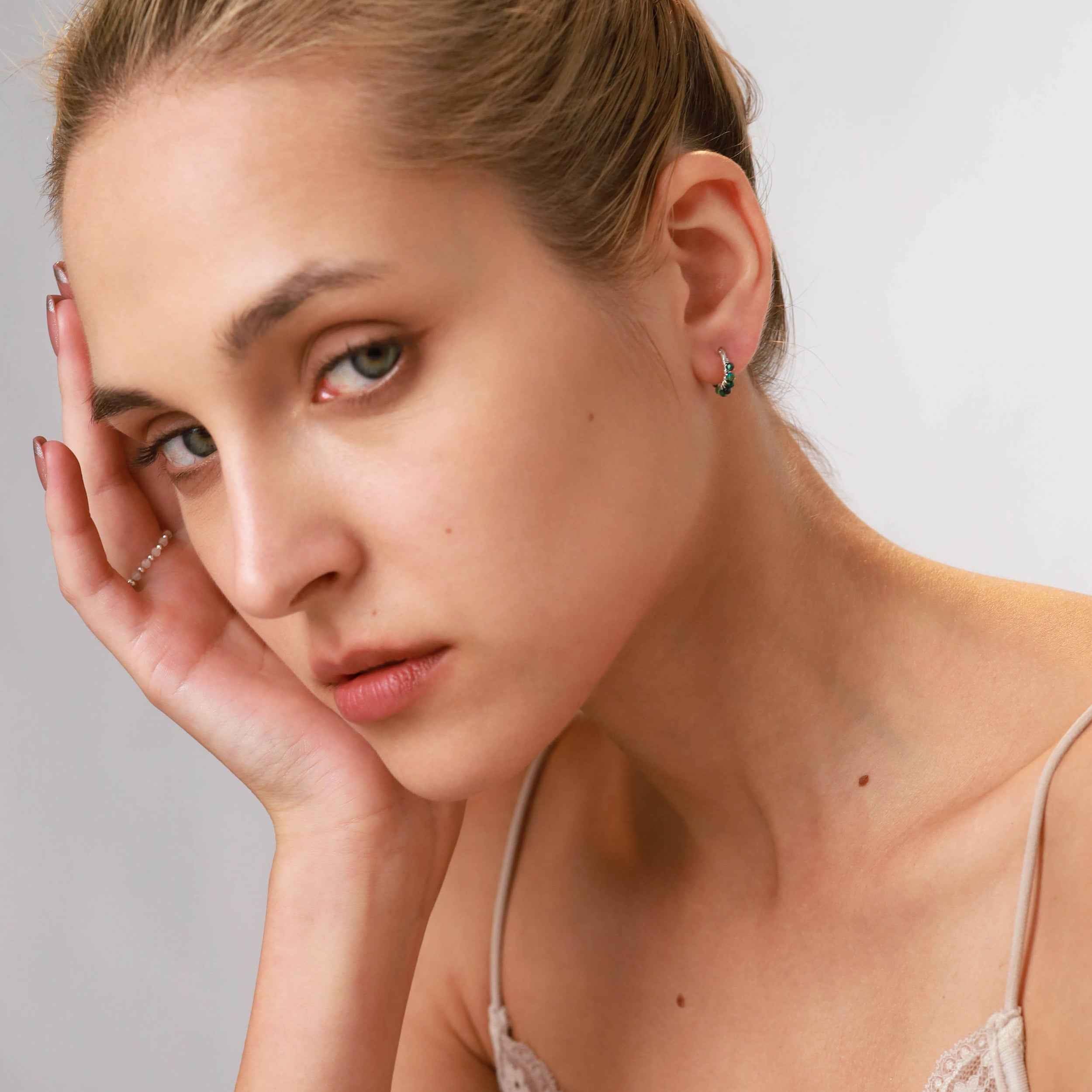 Extra Petite 10MMx2MM Natural Yellow Citrine Gemstone Bead 925 Sterling Silver Minimalist 0.4 Inch Handmade O-Hoop Earrings