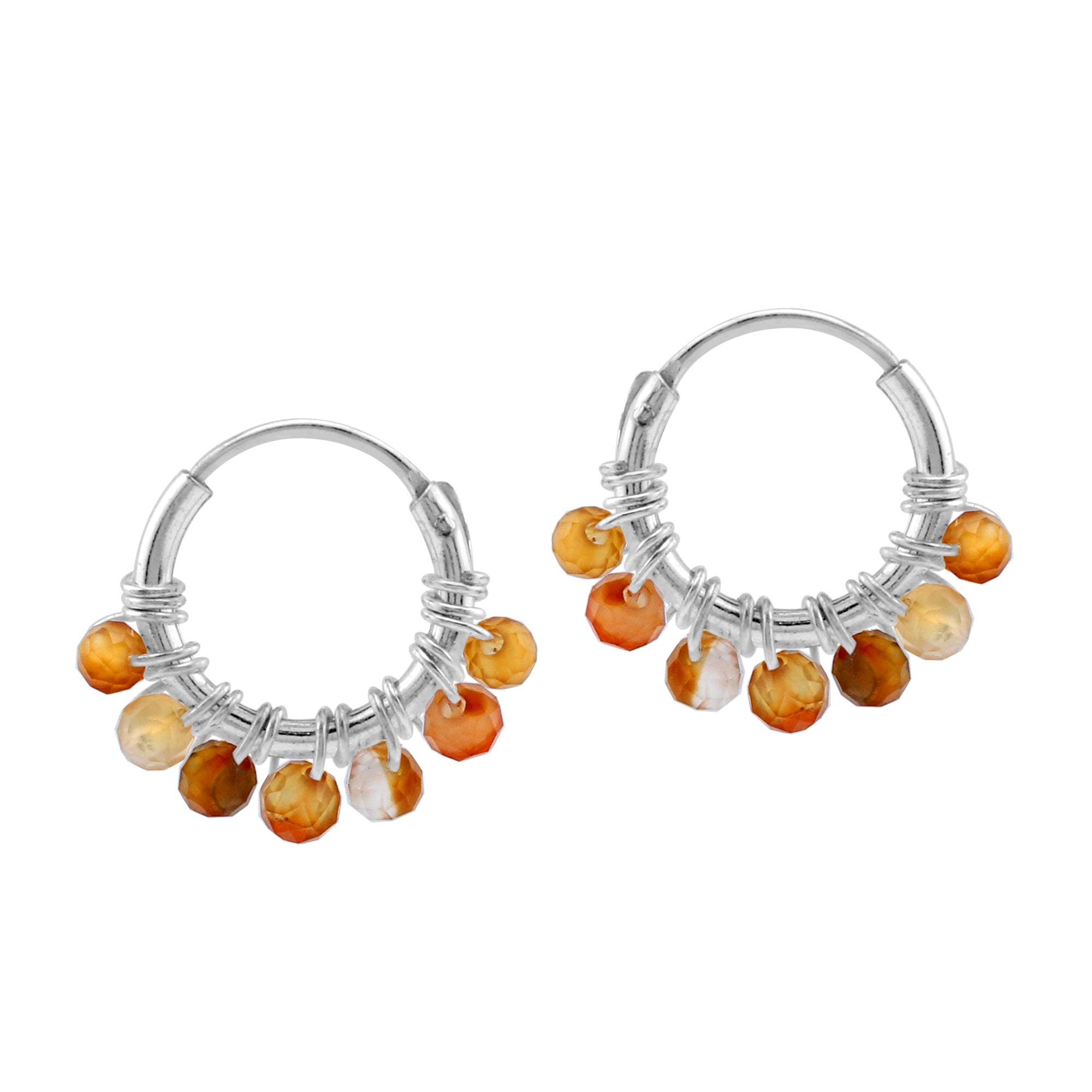 Silvershake Extra Petite 10MMx2MM Natural Orange Agate Gemstone Bead 925 Sterling Silver Minimalist 0.4 Inch Handmade O-Hoop Earrings Jewelry for Women - Silvershake-store