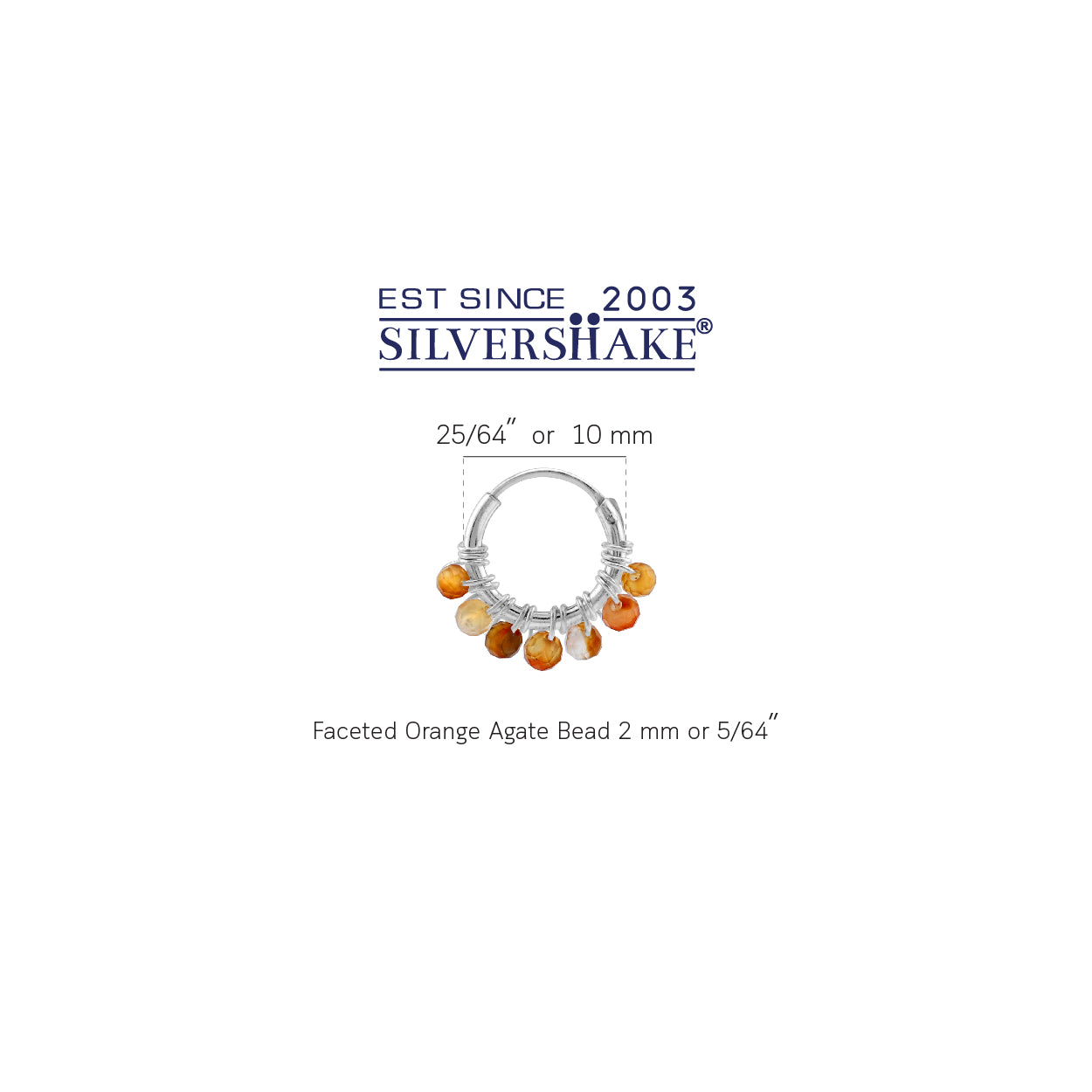 Silvershake Extra Petite 10MMx2MM Natural Orange Agate Gemstone Bead 925 Sterling Silver Minimalist 0.4 Inch Handmade O-Hoop Earrings Jewelry for Women - Silvershake-store