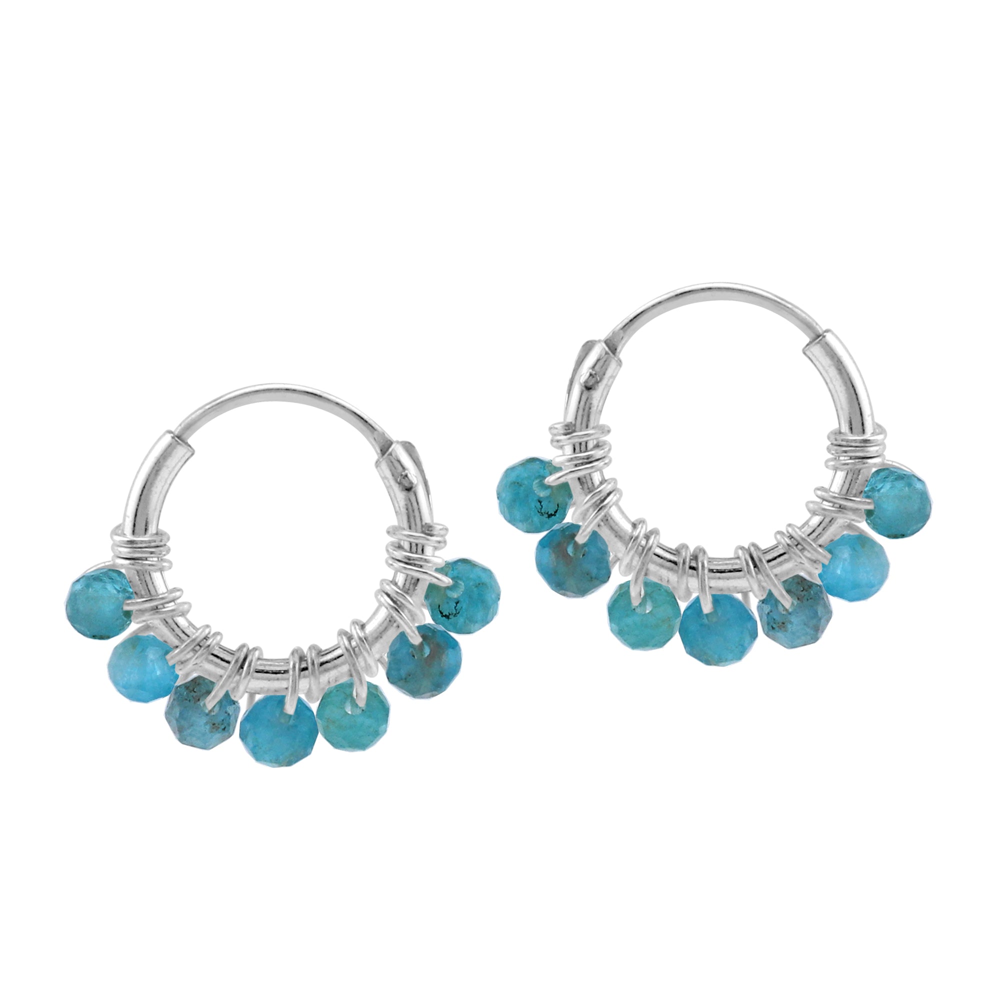 Silvershake Extra Petite 10MMx2MM Natural Blue Apatite Gemstone Bead 925 Sterling Silver Minimalist 0.4 Inch Handmade O-Hoop Earrings Jewelry for Women - Silvershake-store