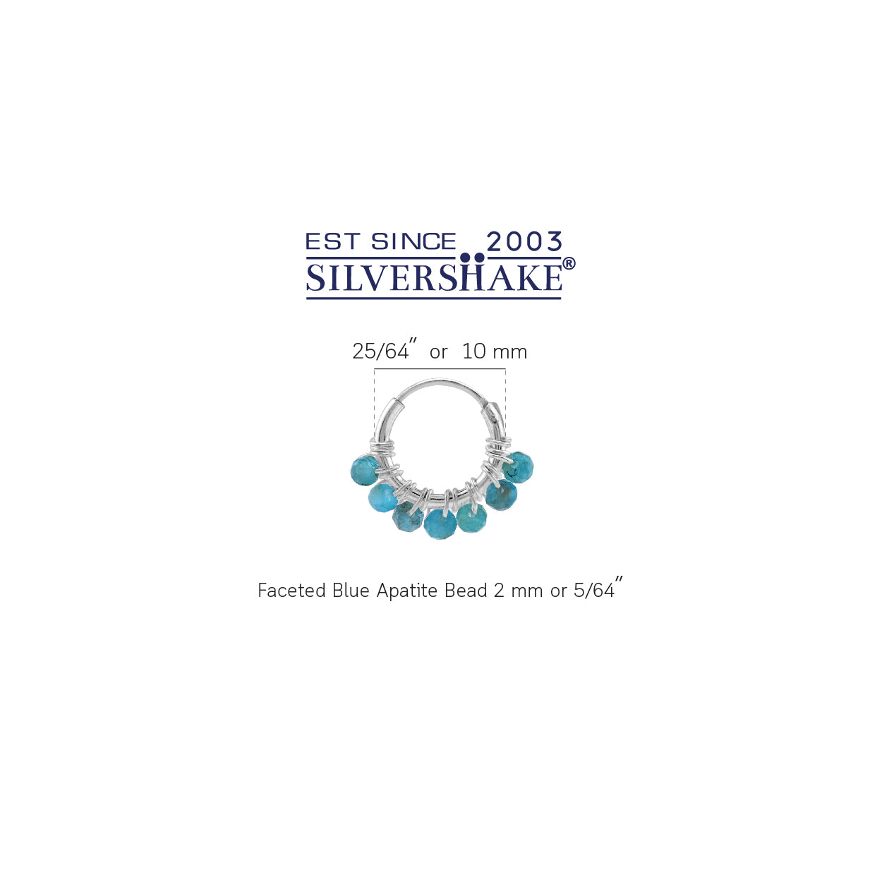 Silvershake Extra Petite 10MMx2MM Natural Blue Apatite Gemstone Bead 925 Sterling Silver Minimalist 0.4 Inch Handmade O-Hoop Earrings Jewelry for Women - Silvershake-store