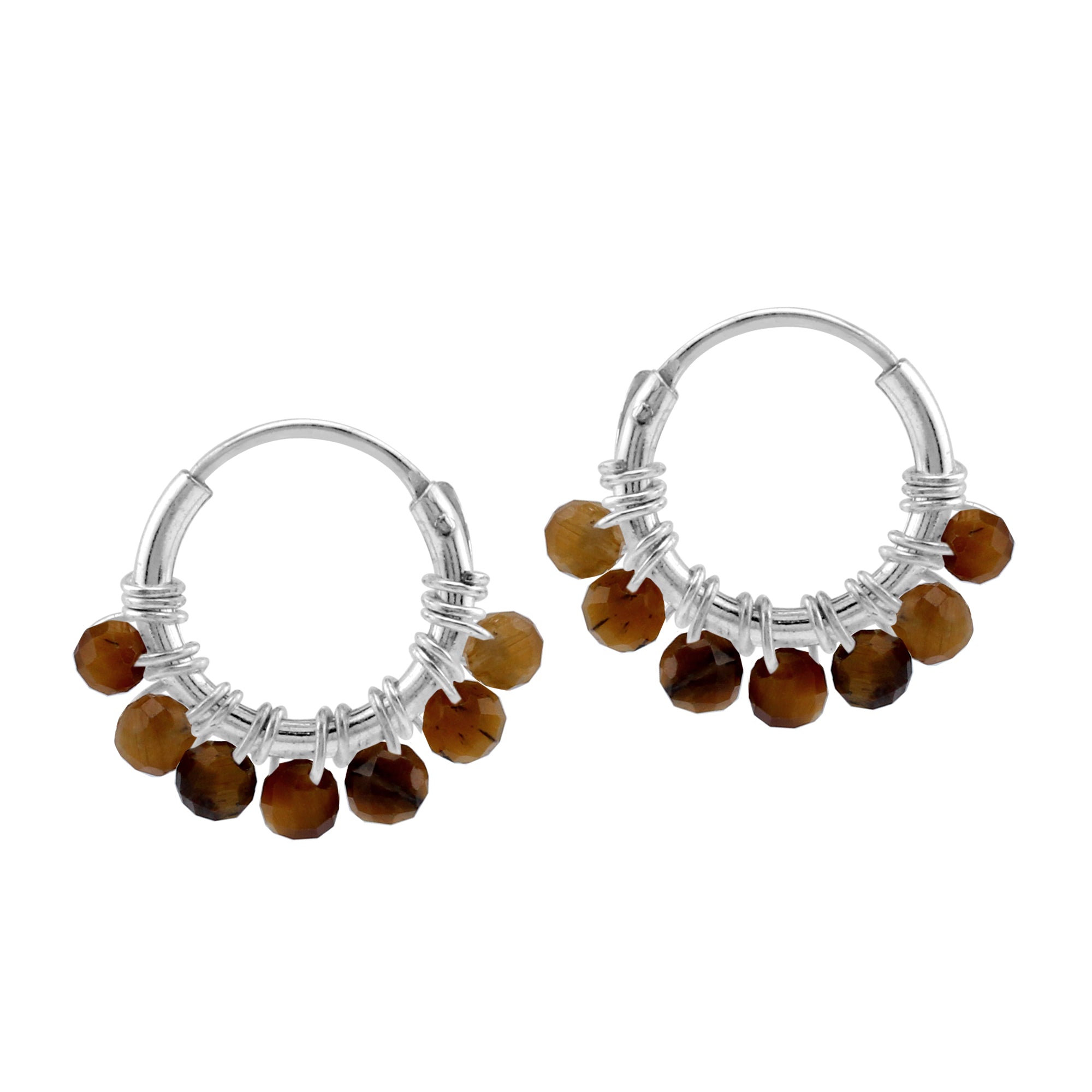 Silvershake Extra Petite 10MMx2MM Natural Brown Tigers Eye Gemstone Bead 925 Sterling Silver Minimalist 0.4 Inch Handmade O-Hoop Earrings Jewelry for Women - Silvershake-store
