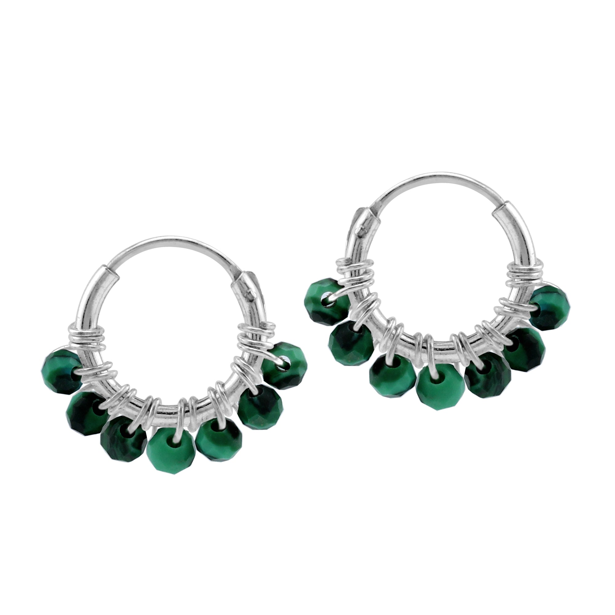 Silvershake Extra Petite 10MMx2MM Green Malachite Gemstone Bead 925 Sterling Silver Minimalist 0.4 Inch Handmade O-Hoop Earrings Jewelry for Women - Silvershake-store