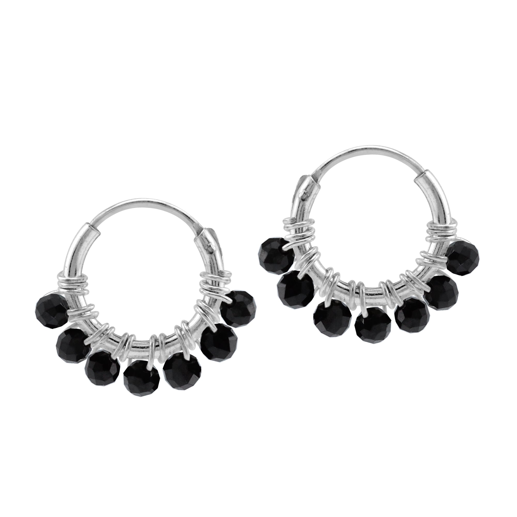 Silvershake Extra Petite 10MMx2MM Natural Black Spinel Gemstone Bead 925 Sterling Silver Minimalist 0.4 Inch Handmade O-Hoop Earrings Jewelry for Women - Silvershake-store