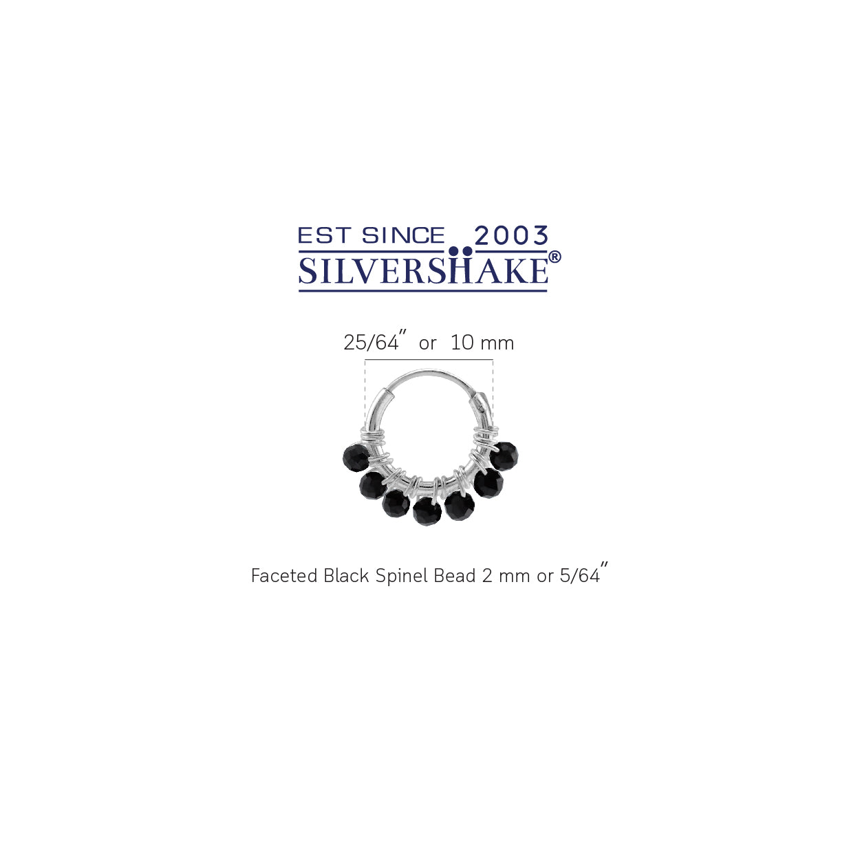 Silvershake Extra Petite 10MMx2MM Natural Black Spinel Gemstone Bead 925 Sterling Silver Minimalist 0.4 Inch Handmade O-Hoop Earrings Jewelry for Women - Silvershake-store