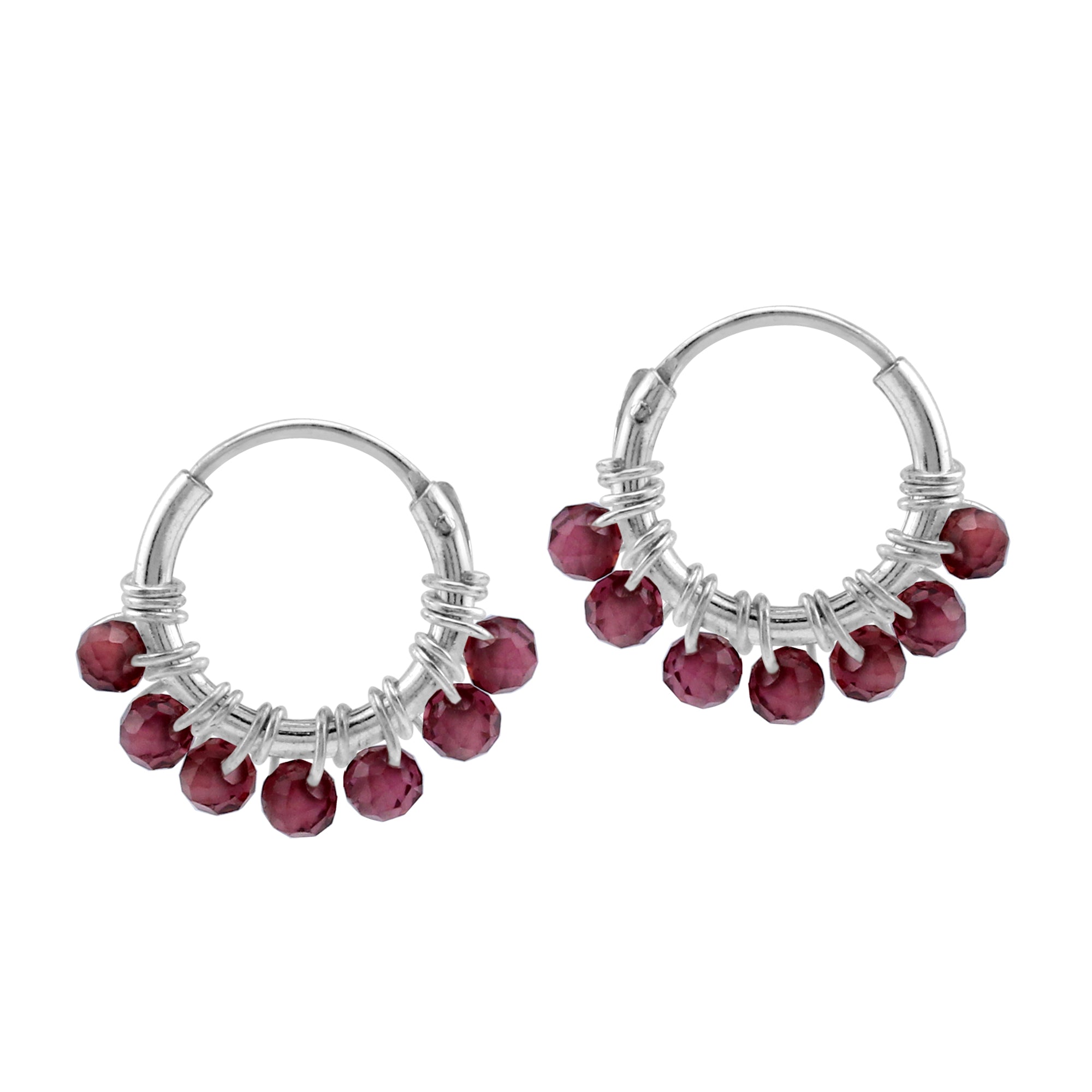 Silvershake Extra Petite 10MMx2MM Natural Rhodolite Garnet Gemstone Bead 925 Sterling Silver Minimalist 0.4 Inch Handmade O-Hoop Earrings Jewelry for Women - Silvershake-store