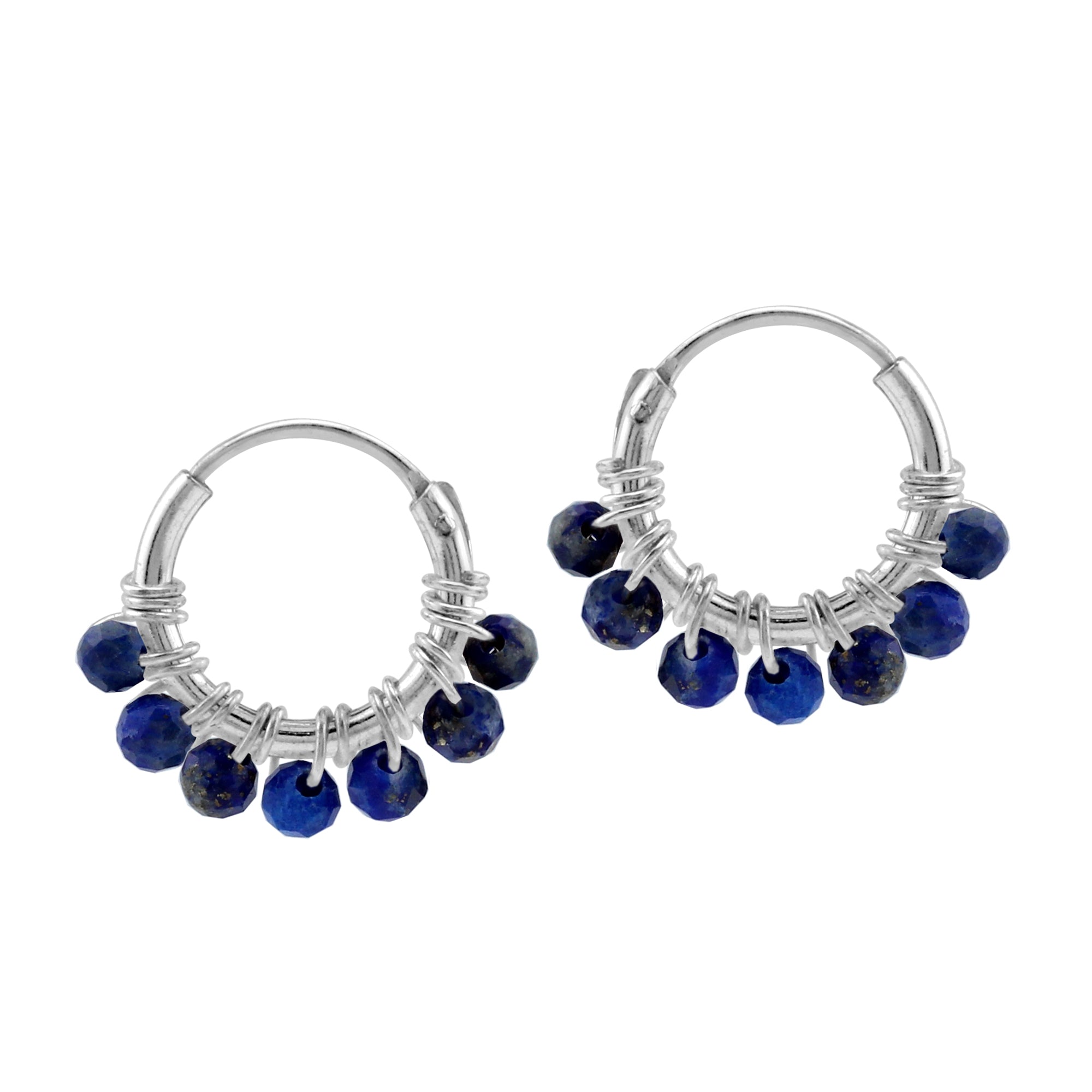 Silvershake Extra Petite 10MMx2MM Natural Blue Lapis Lazuli Gemstone Bead 925 Sterling Silver Minimalist 0.4 Inch Handmade O-Hoop Earrings Jewelry for Women - Silvershake-store