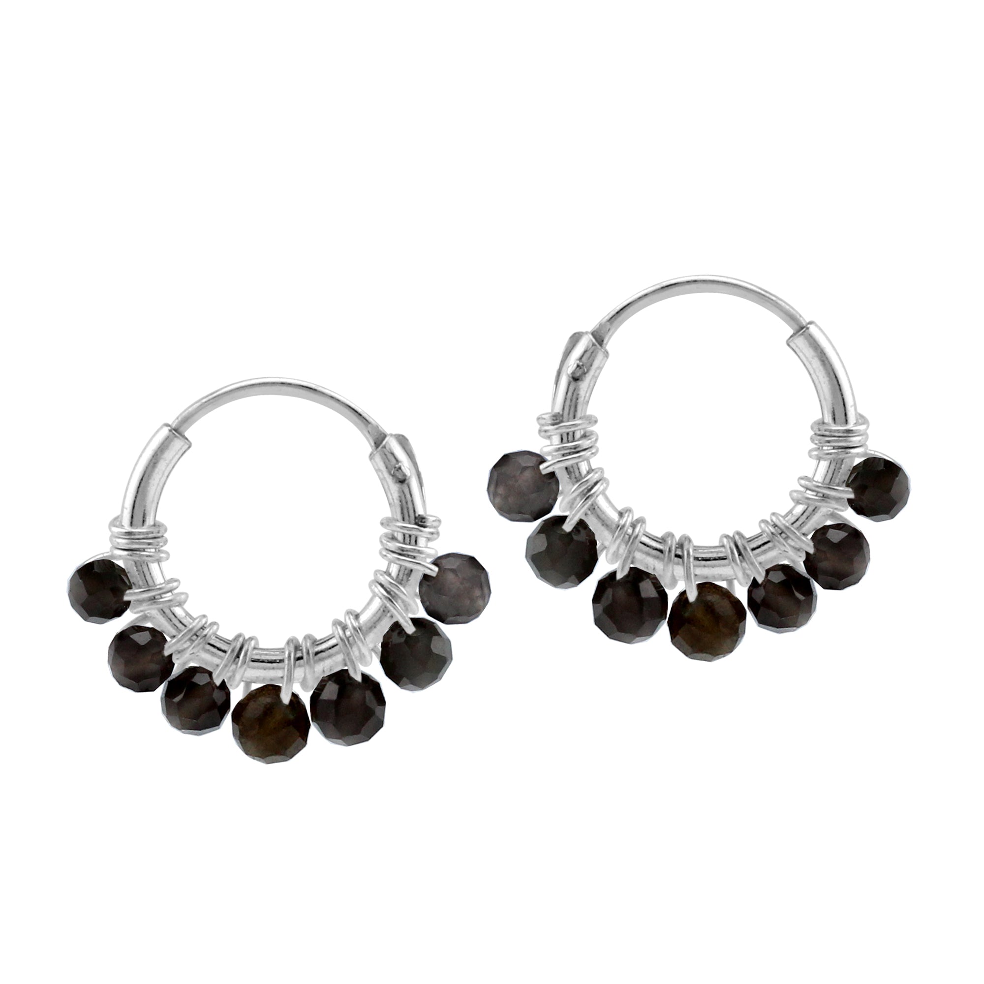 Silvershake Extra Petite 10MMx2MM Natural Golden Obsidian Gemstone Bead 925 Sterling Silver Minimalist 0.4 Inch Handmade O-Hoop Earrings Jewelry for Women - Silvershake-store